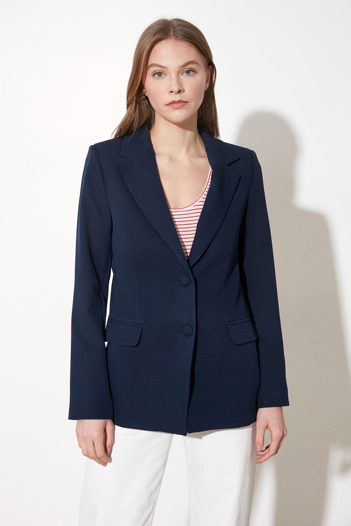 Navy Lapel Collar Jacket, , large image number 6