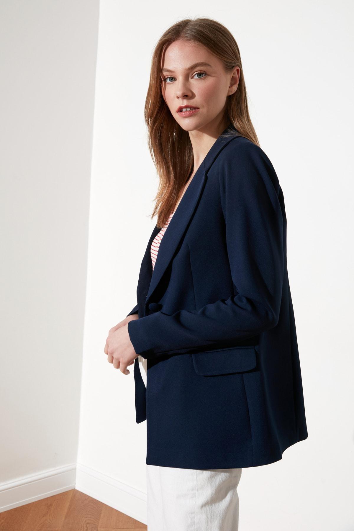 Trendyol - Navy Lapel Collar Jacket