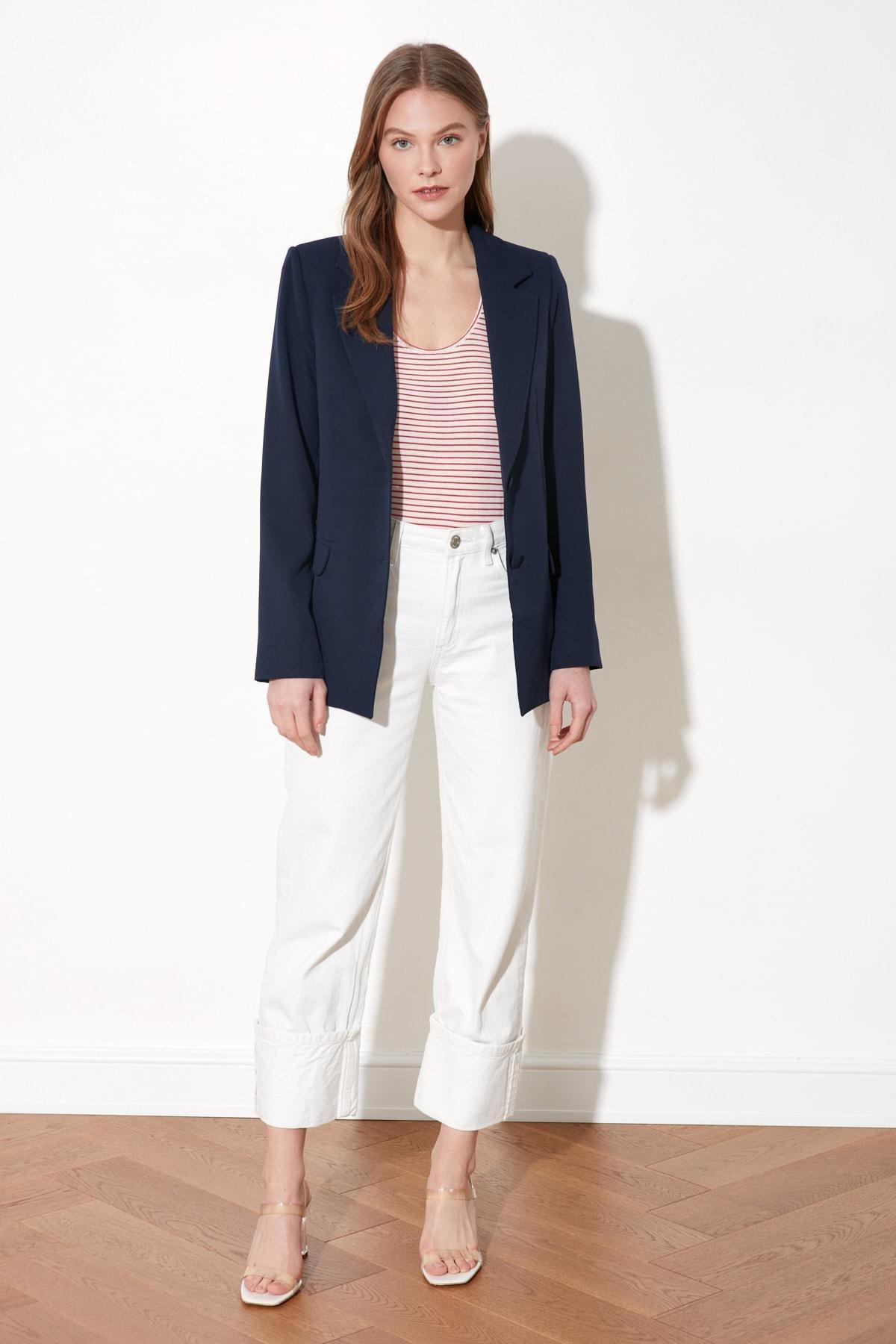 Navy Lapel Collar Jacket, Dark blue, large image number 8