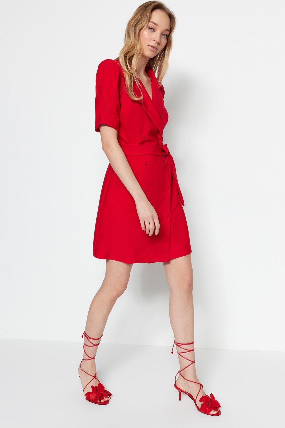 Red Crew Neck Blazer Dress, , large image number 2