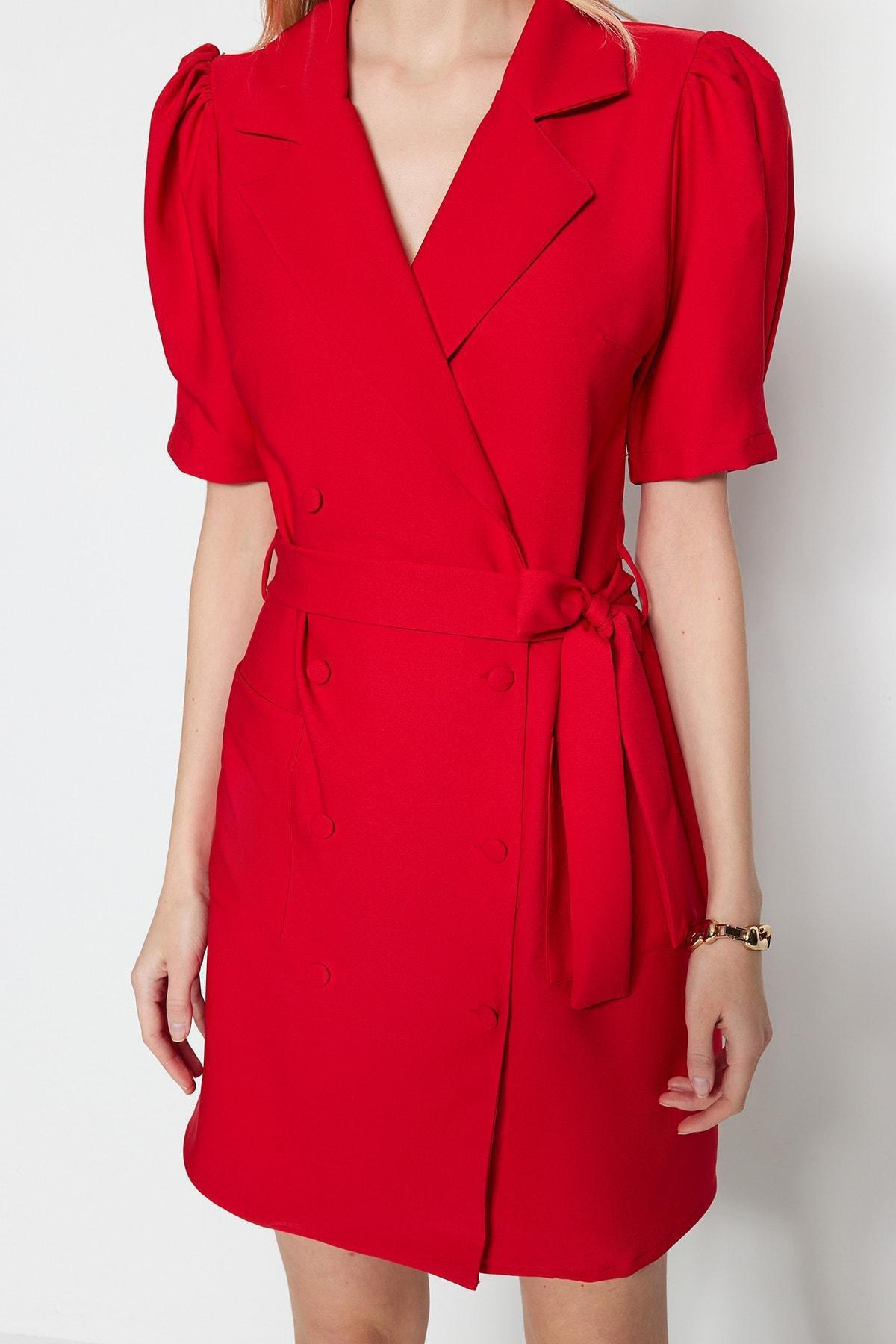 Red Crew Neck Blazer Dress, , large image number 3