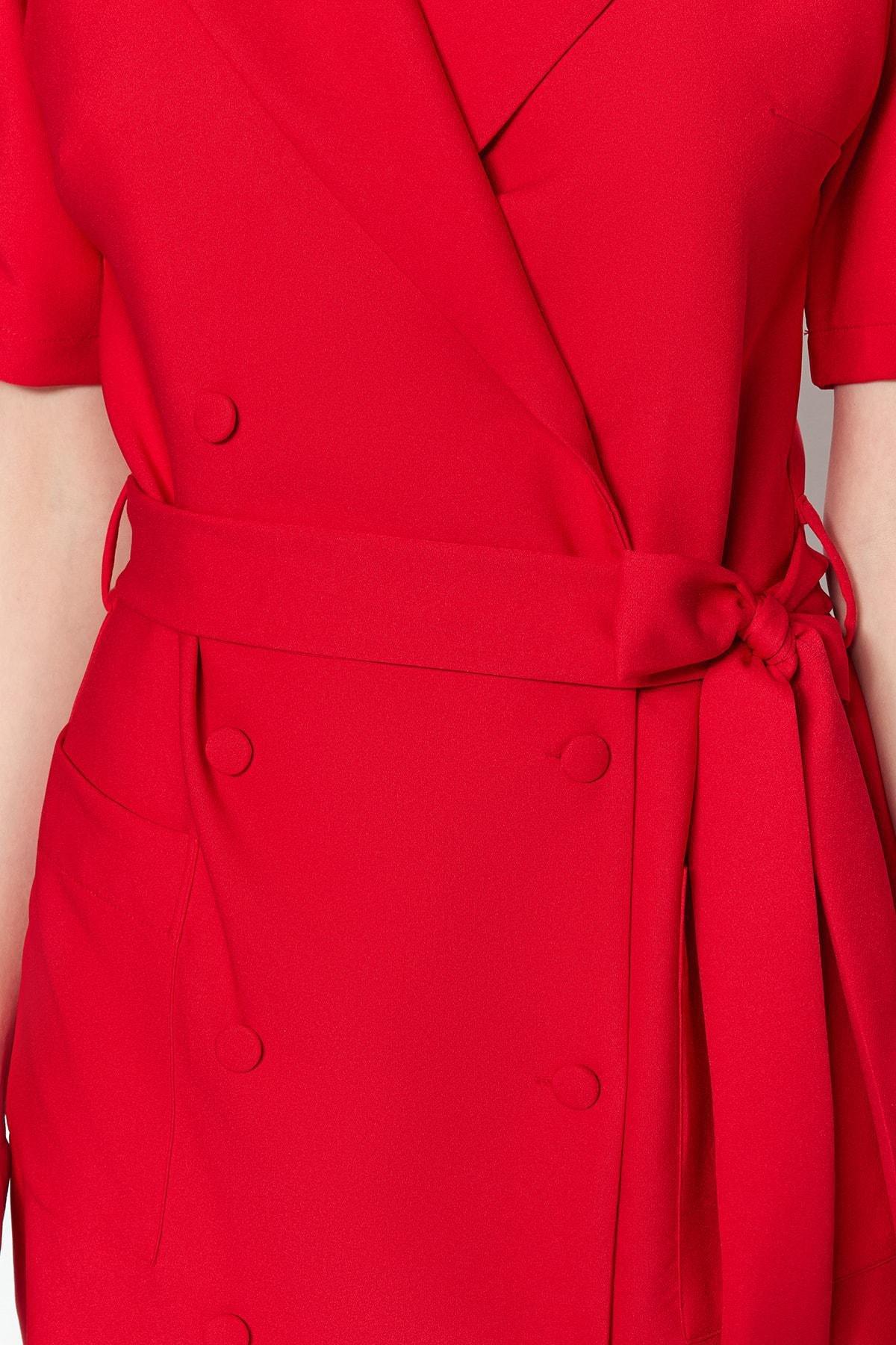 Red Crew Neck Blazer Dress, , large image number 4