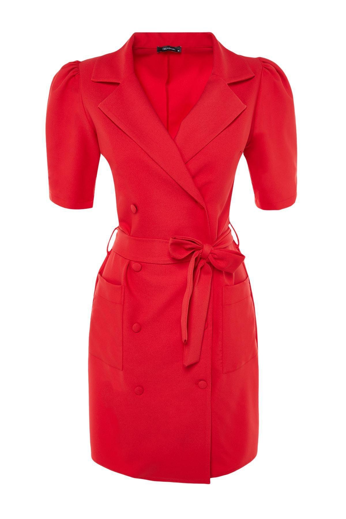 Red Crew Neck Blazer Dress, , large image number 6