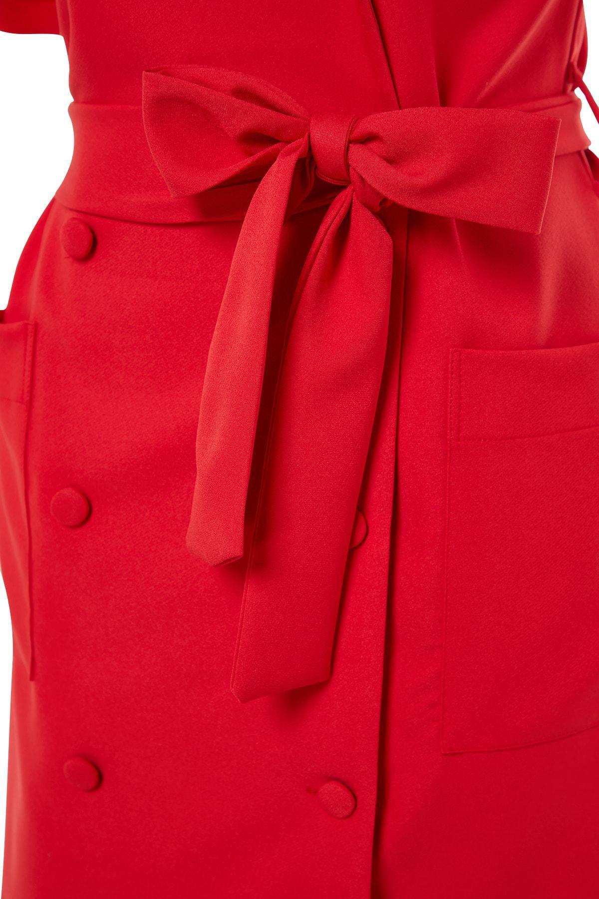 Red Crew Neck Blazer Dress, , large image number 7
