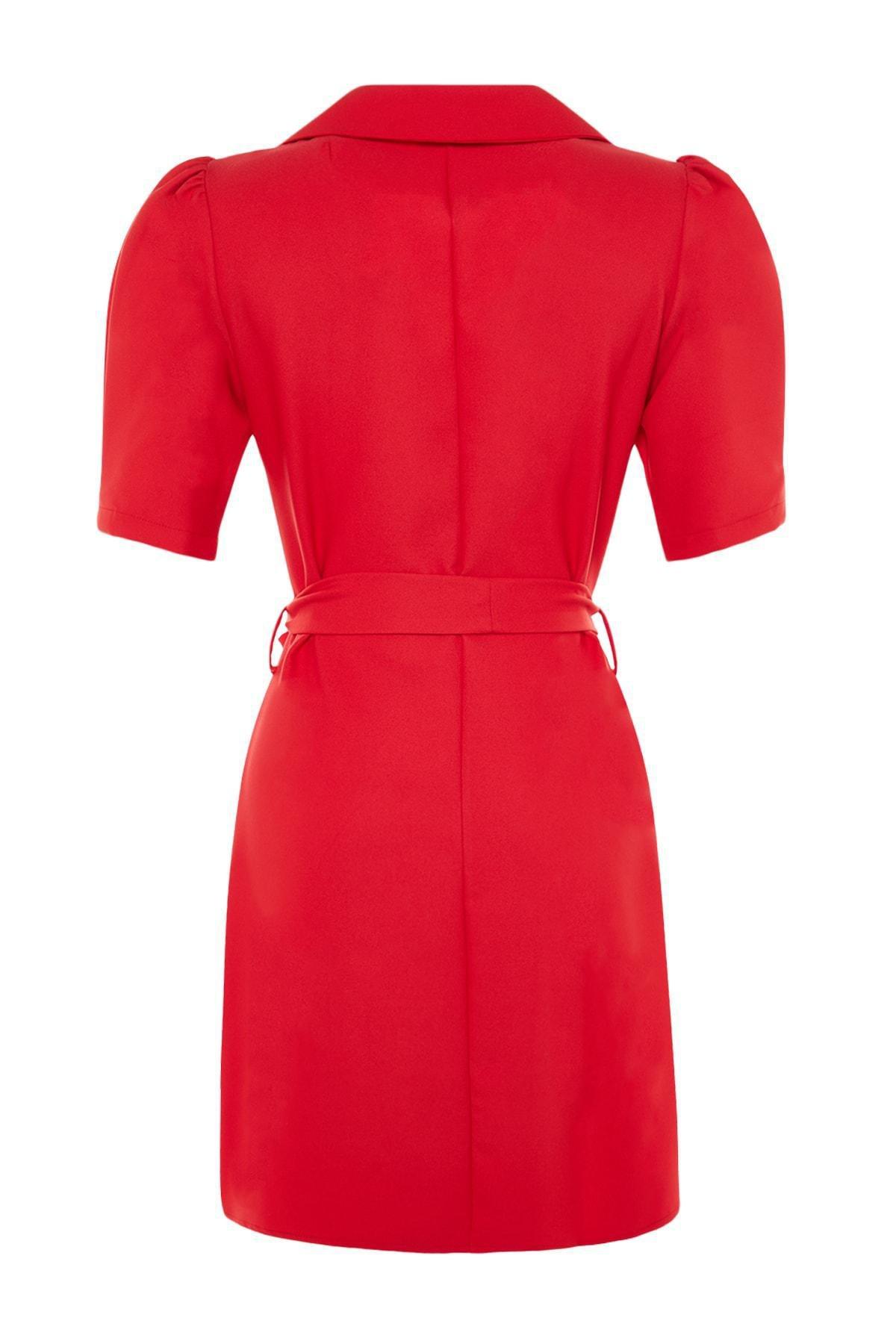 Red Crew Neck Blazer Dress, , large image number 8