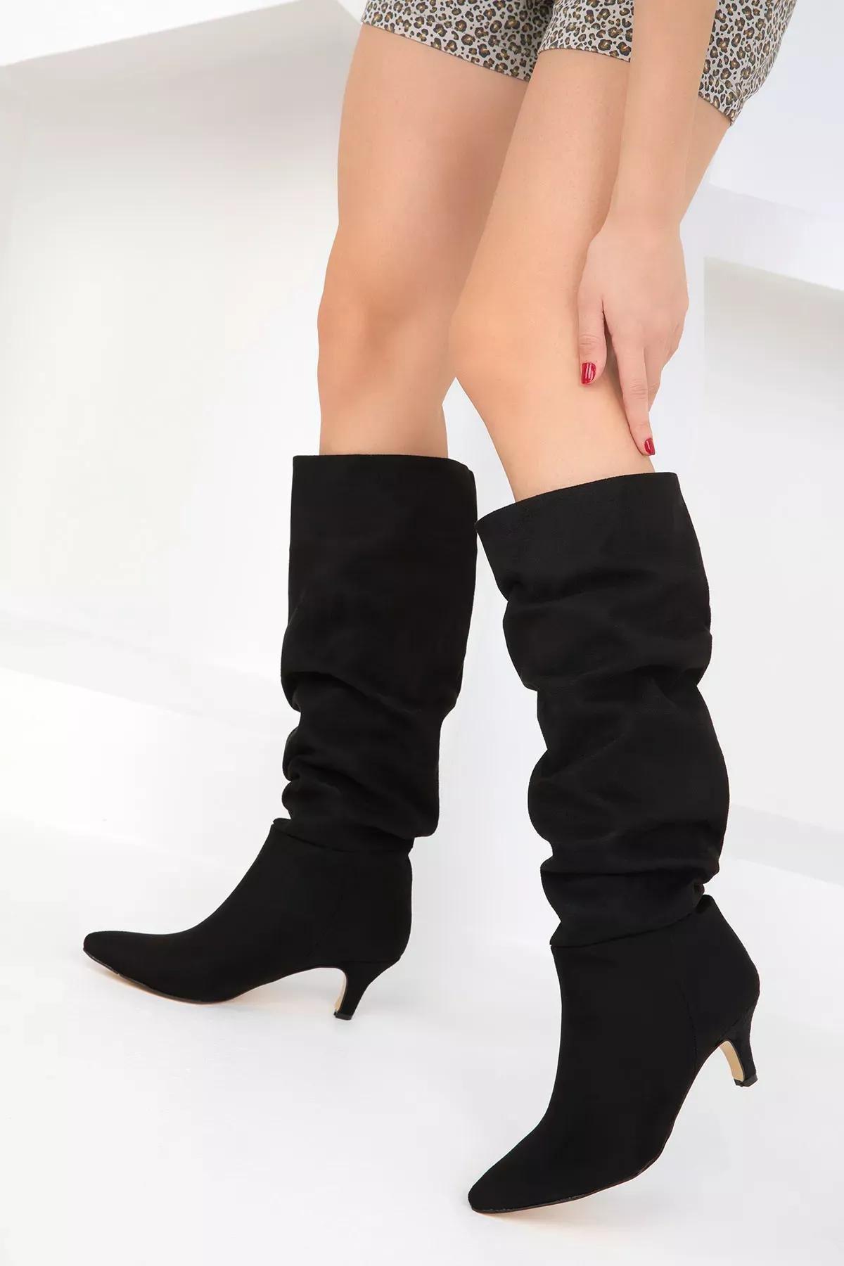 Black Suede Womens Boots 17546, , large image number 0