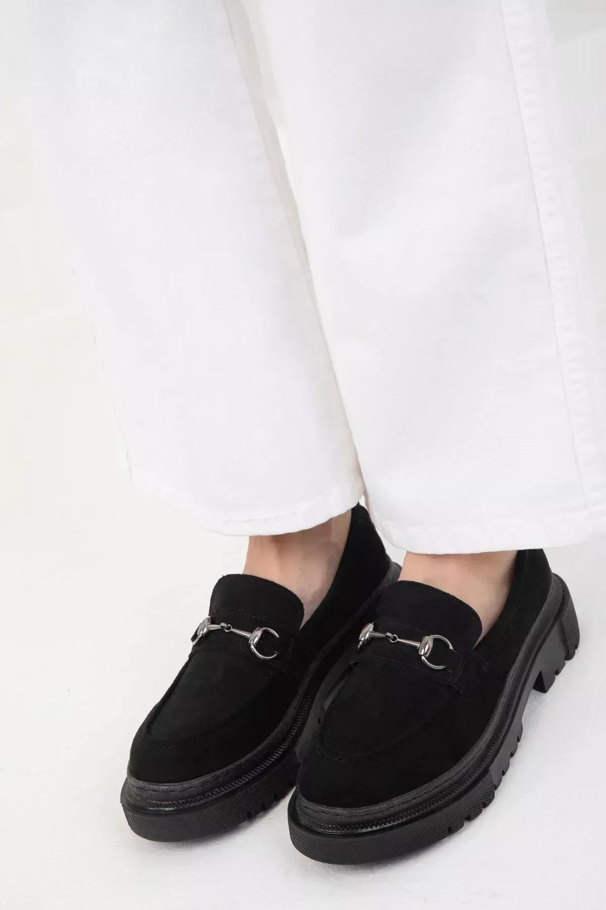 Black Suede Chain Detailed Loafers, C101_2531, large image number 4