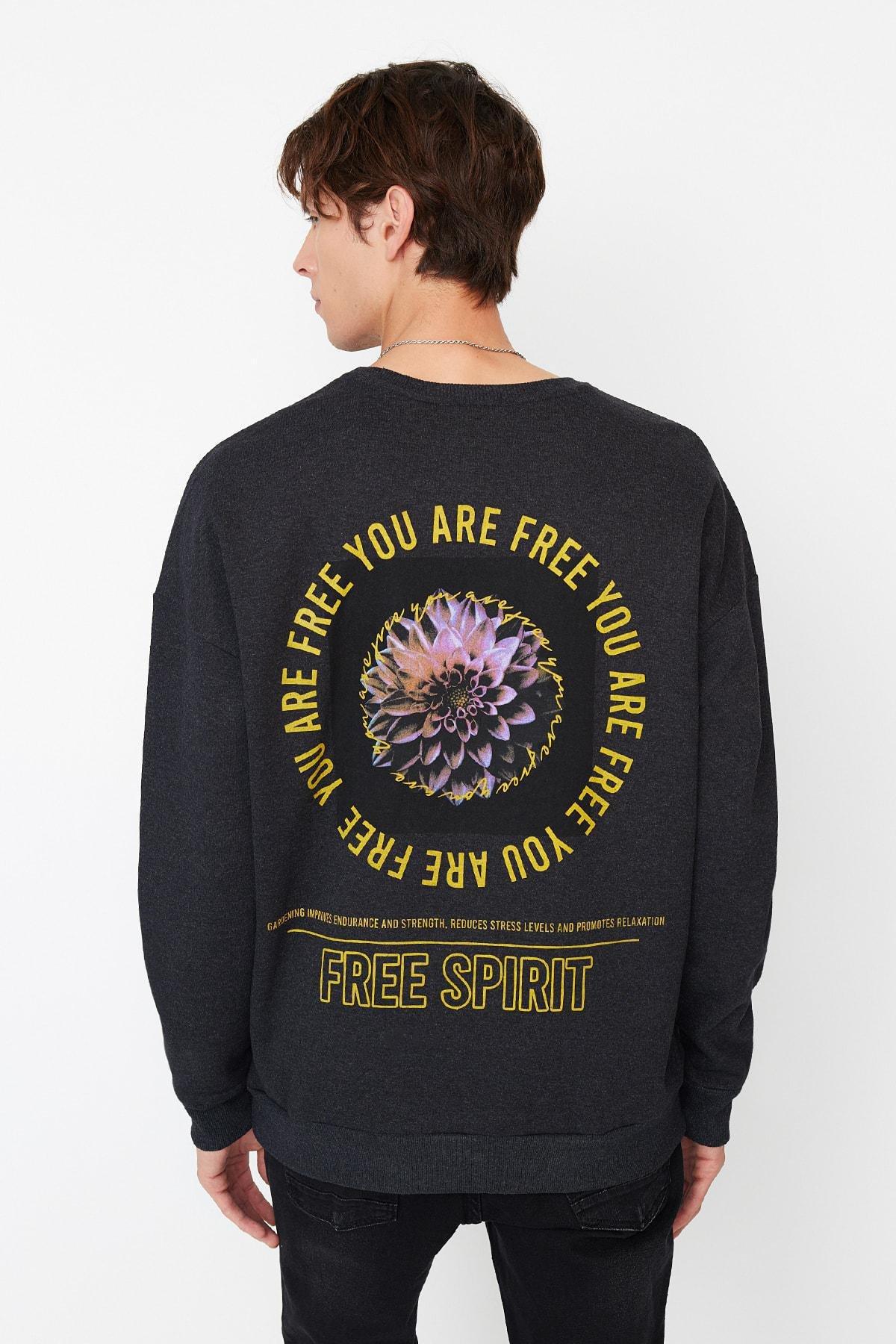 Black Printed Oversize Sweater, Gray, large image number 0