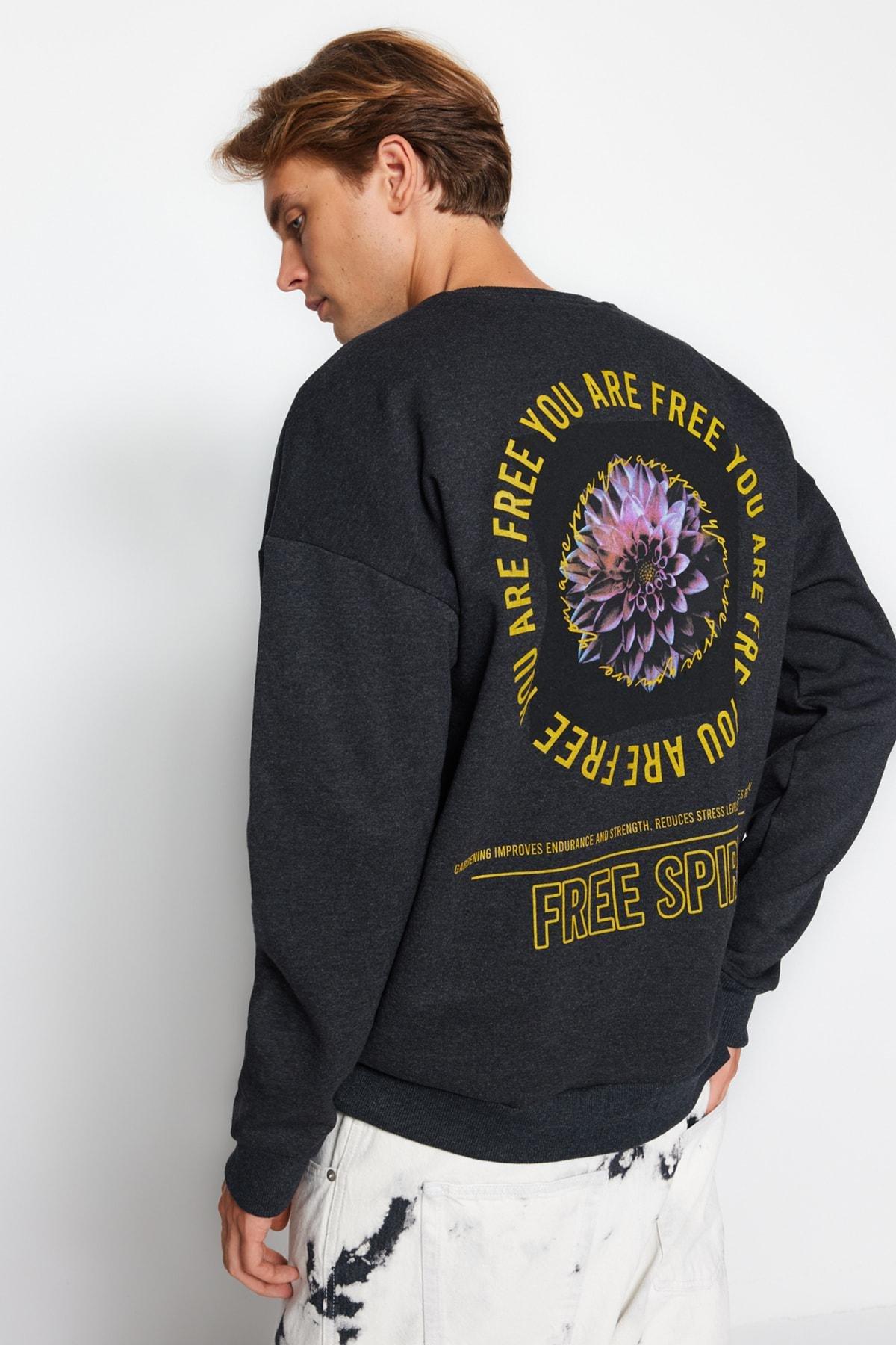 Black Printed Oversize Sweater, Gray, large image number 1