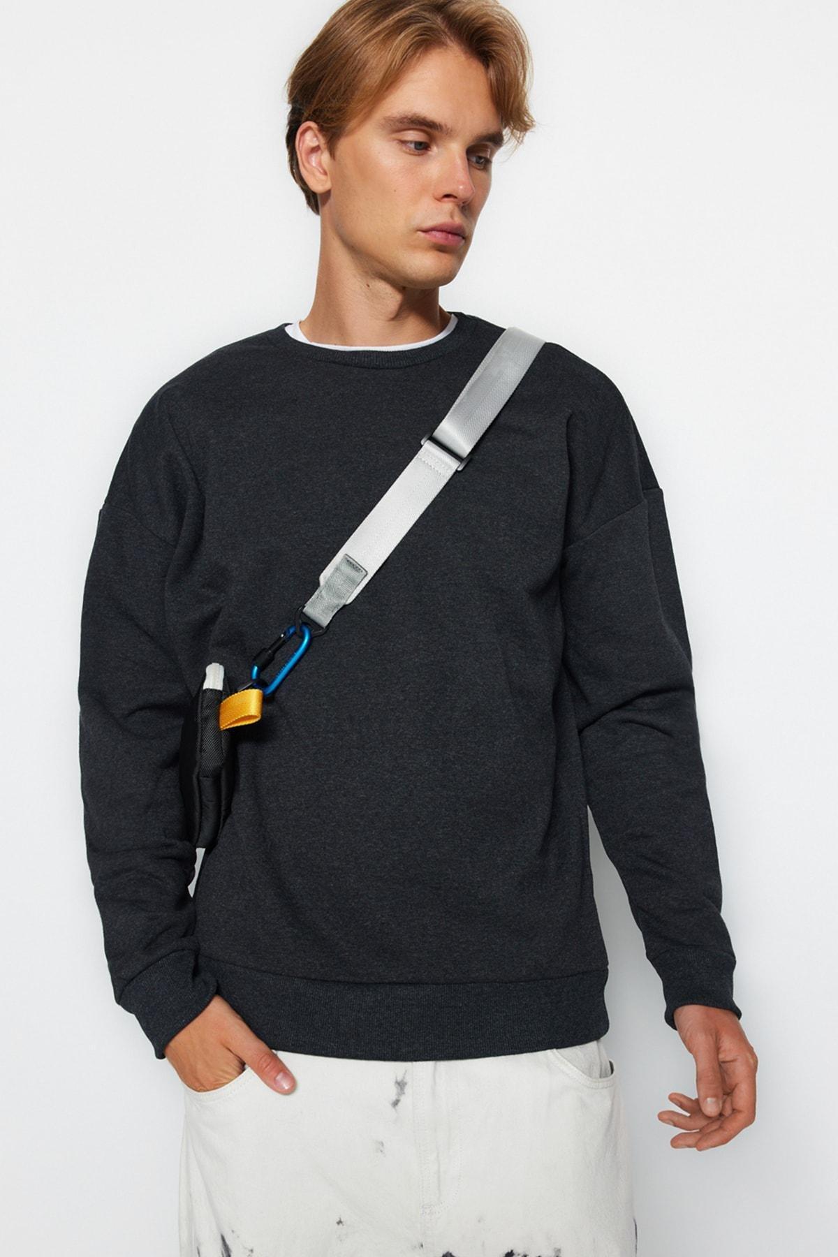 Black Printed Oversize Sweater, Gray, large image number 5
