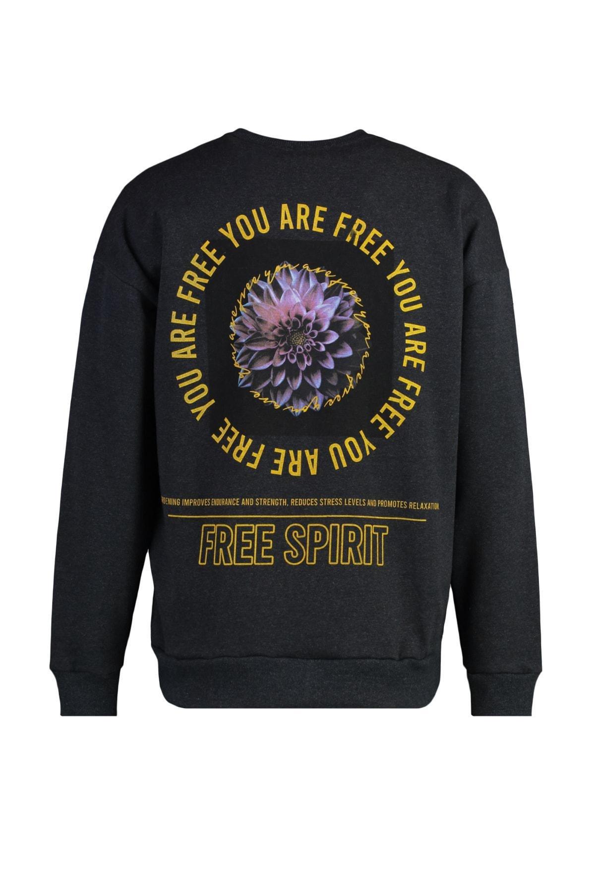 Black Printed Oversize Sweater, Gray, large image number 6