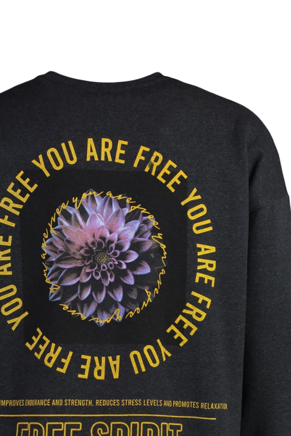Black Printed Oversize Sweater, Gray, large image number 7
