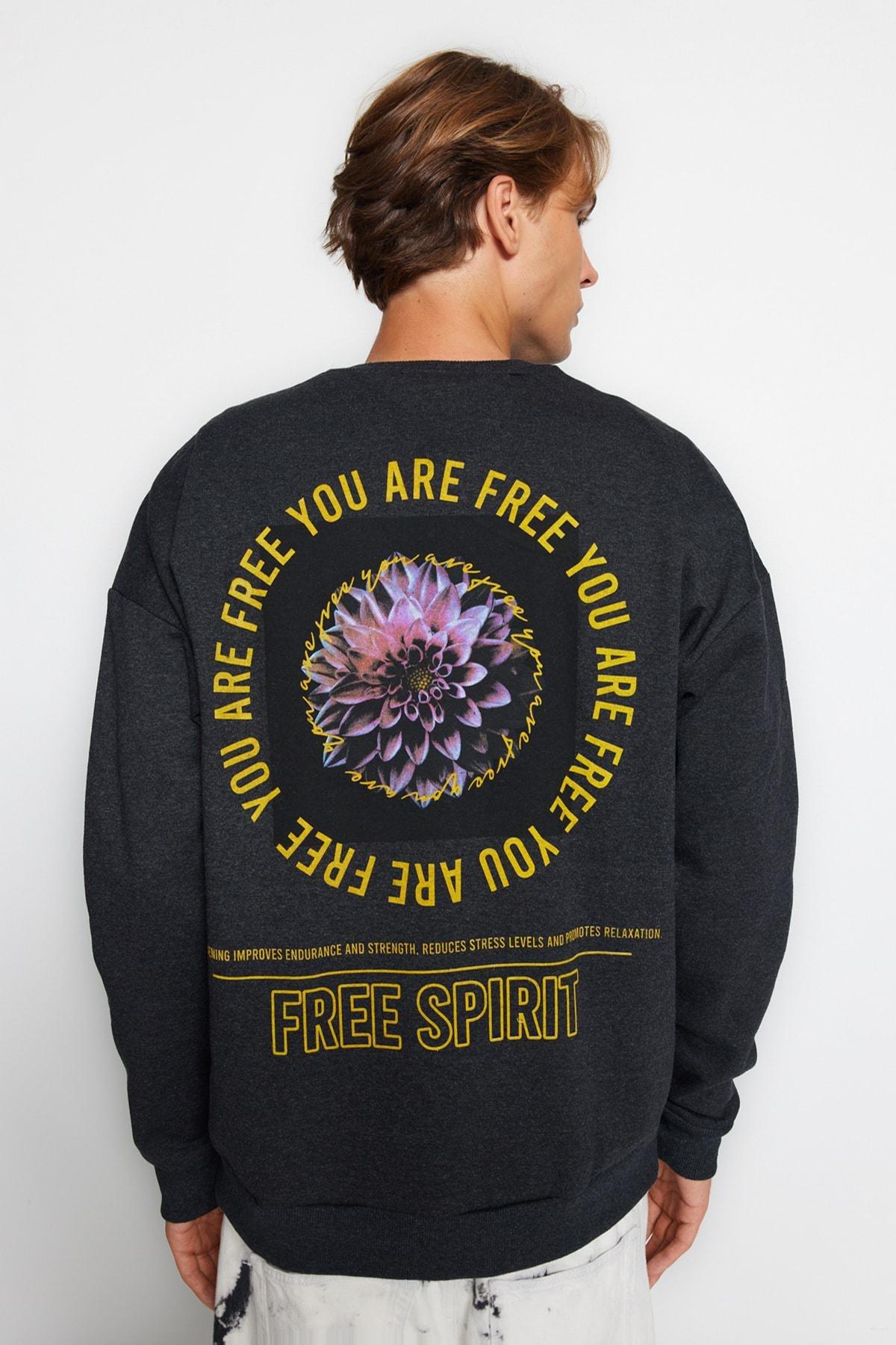 Black Printed Oversize Sweater, Gray, large image number 8