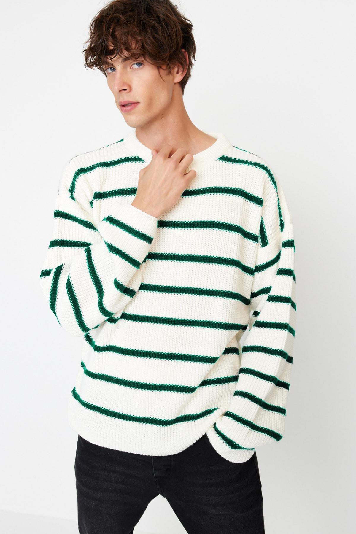 Green Striped Oversize Sweater, , large image number 1