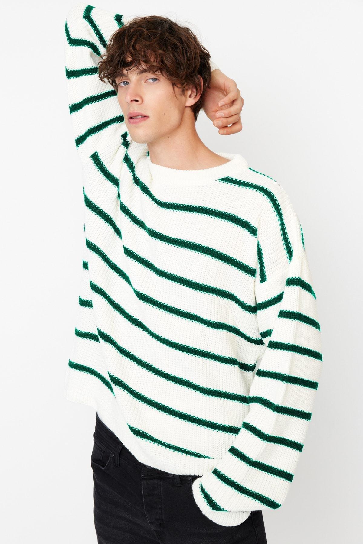 Green Striped Oversize Sweater, , large image number 2