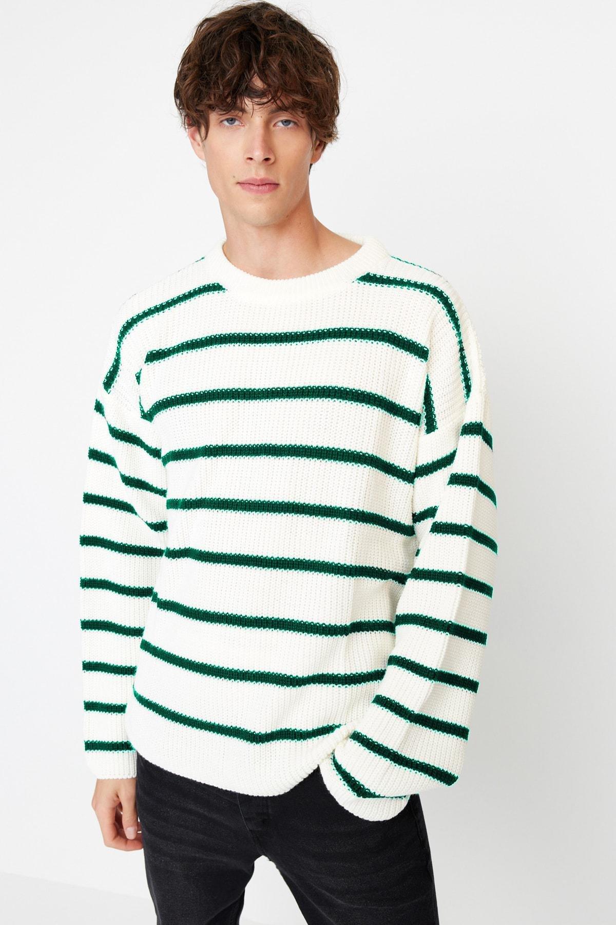 Green Striped Oversize Sweater, , large image number 3