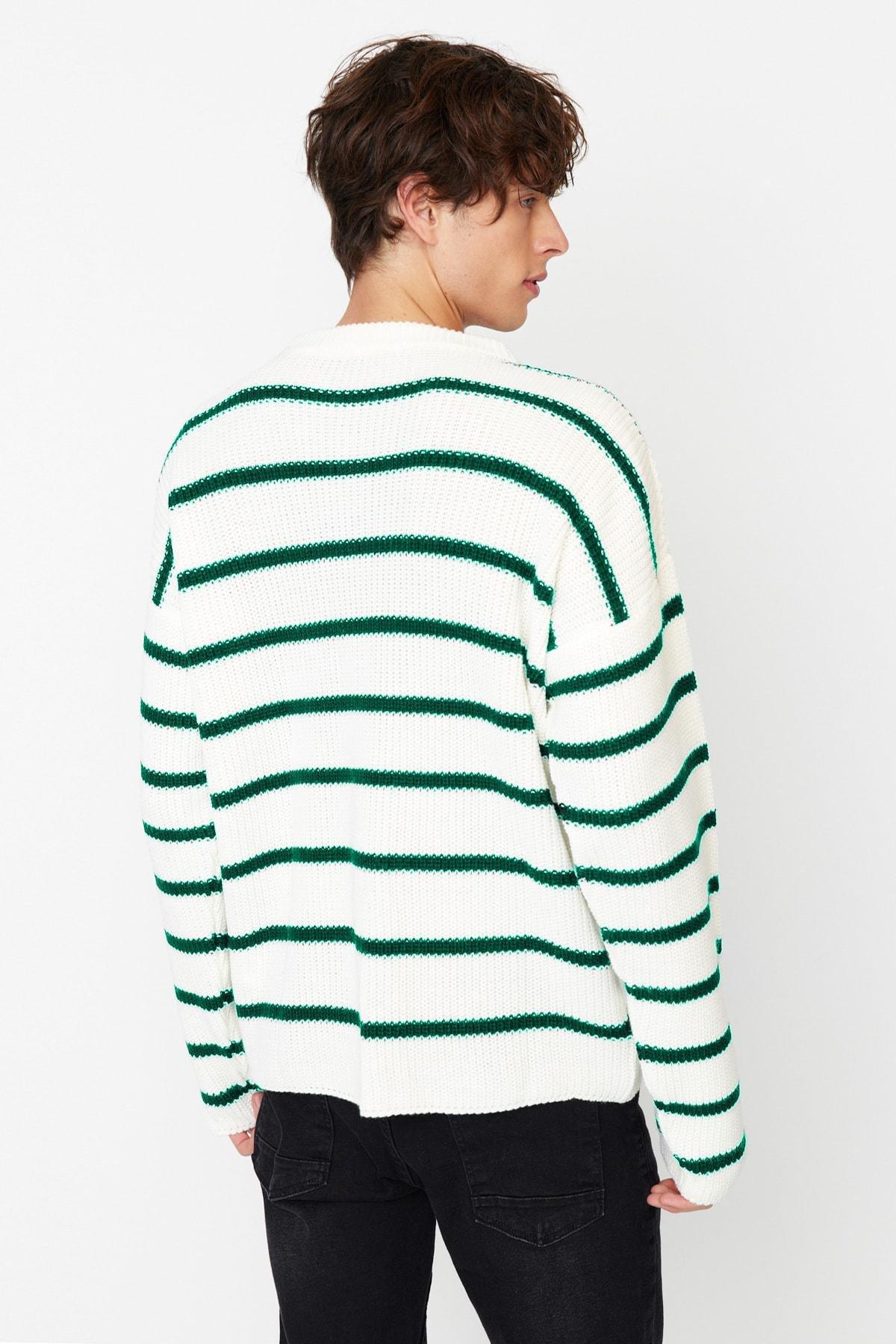 Green Striped Oversize Sweater, , large image number 4