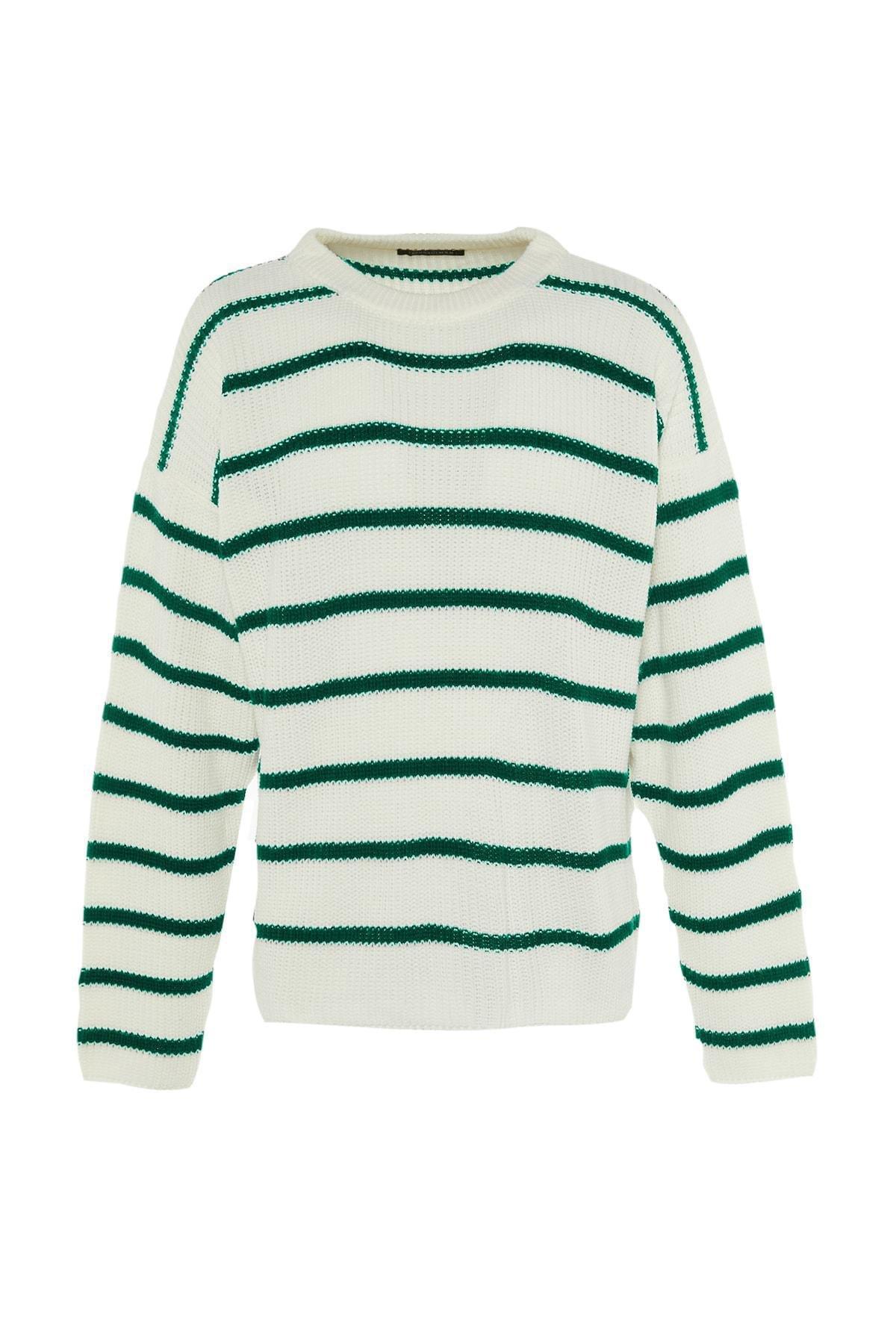Green Striped Oversize Sweater, , large image number 5