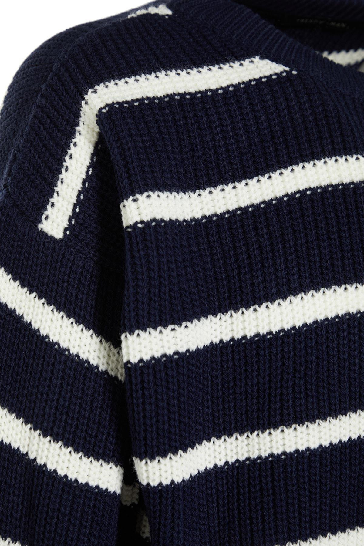 Navy Oversize Striped Crew Neck Sweater, , large image number 8