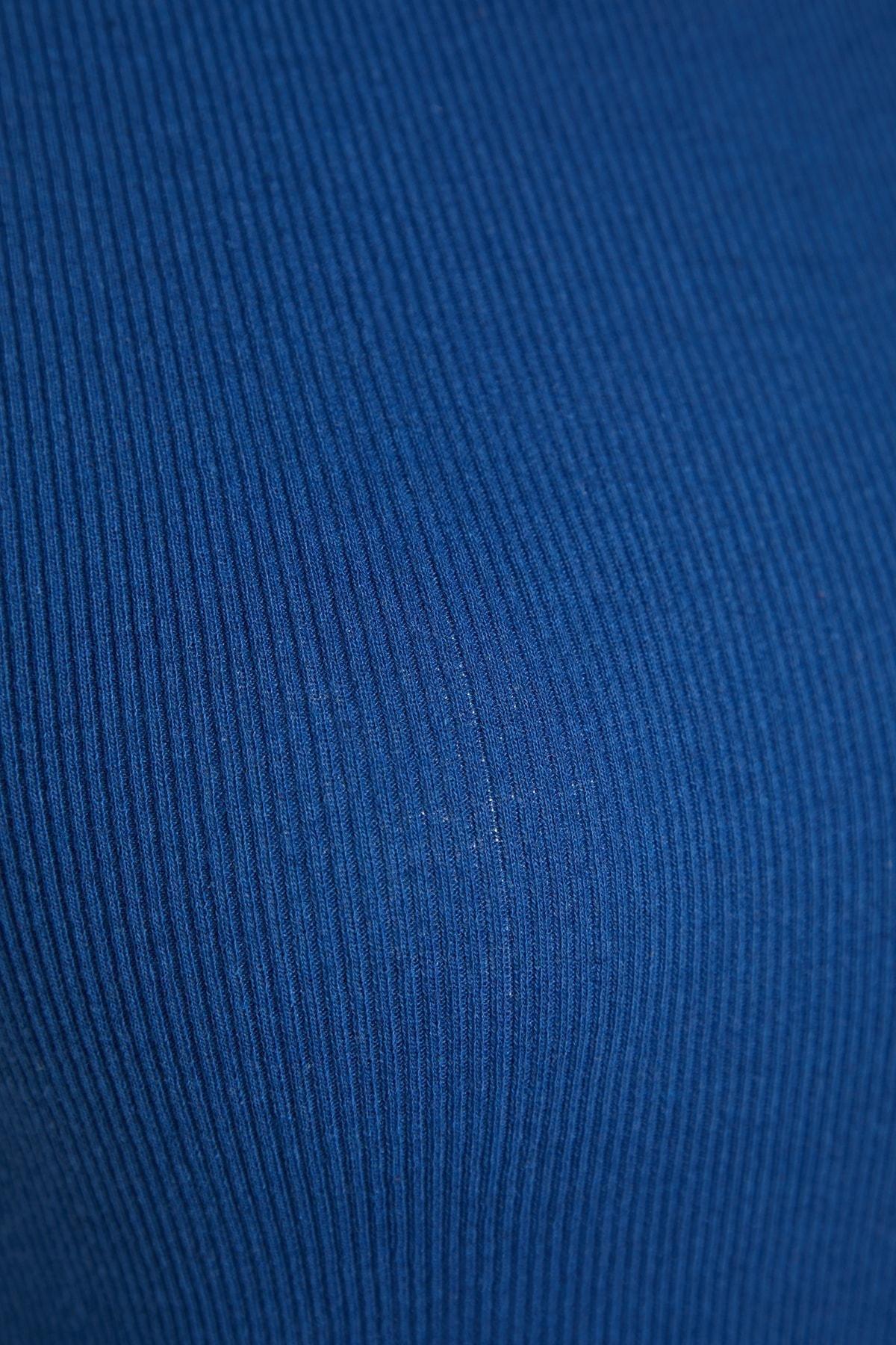 Navy Striped Fitted Crew Neck Blouse, , large image number 6