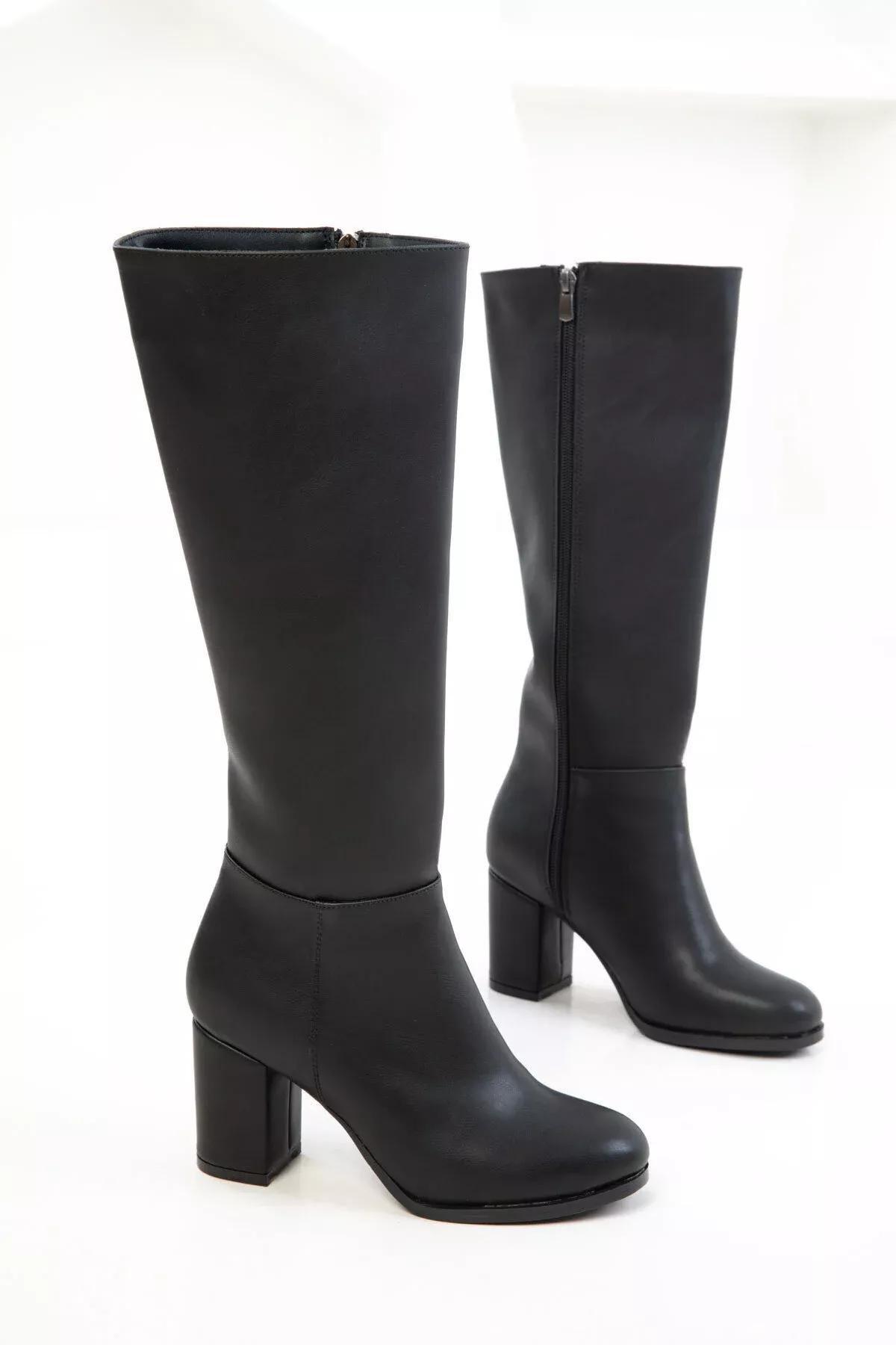 Black Knee High Heeled Boots, BLACK, large image number 3