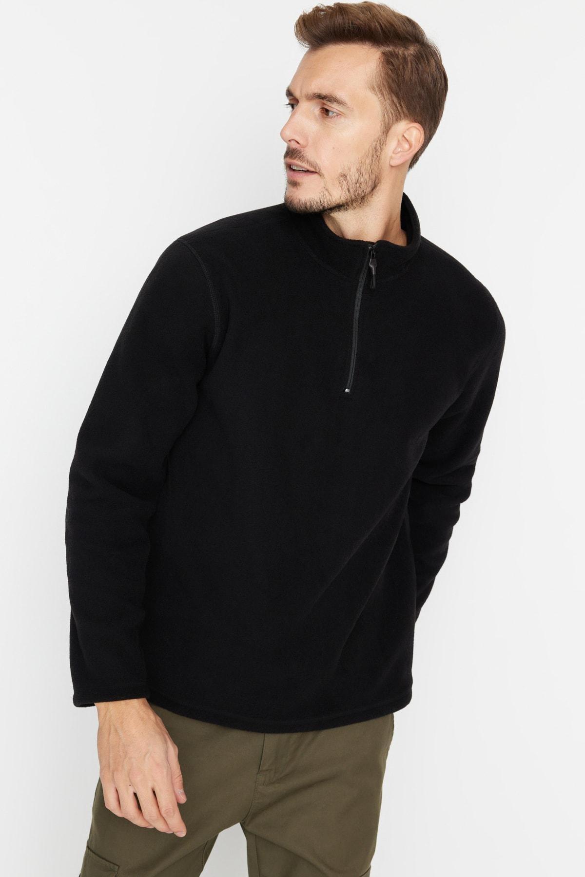 Black Collared Zippered Sweatshirt, , large image number 0