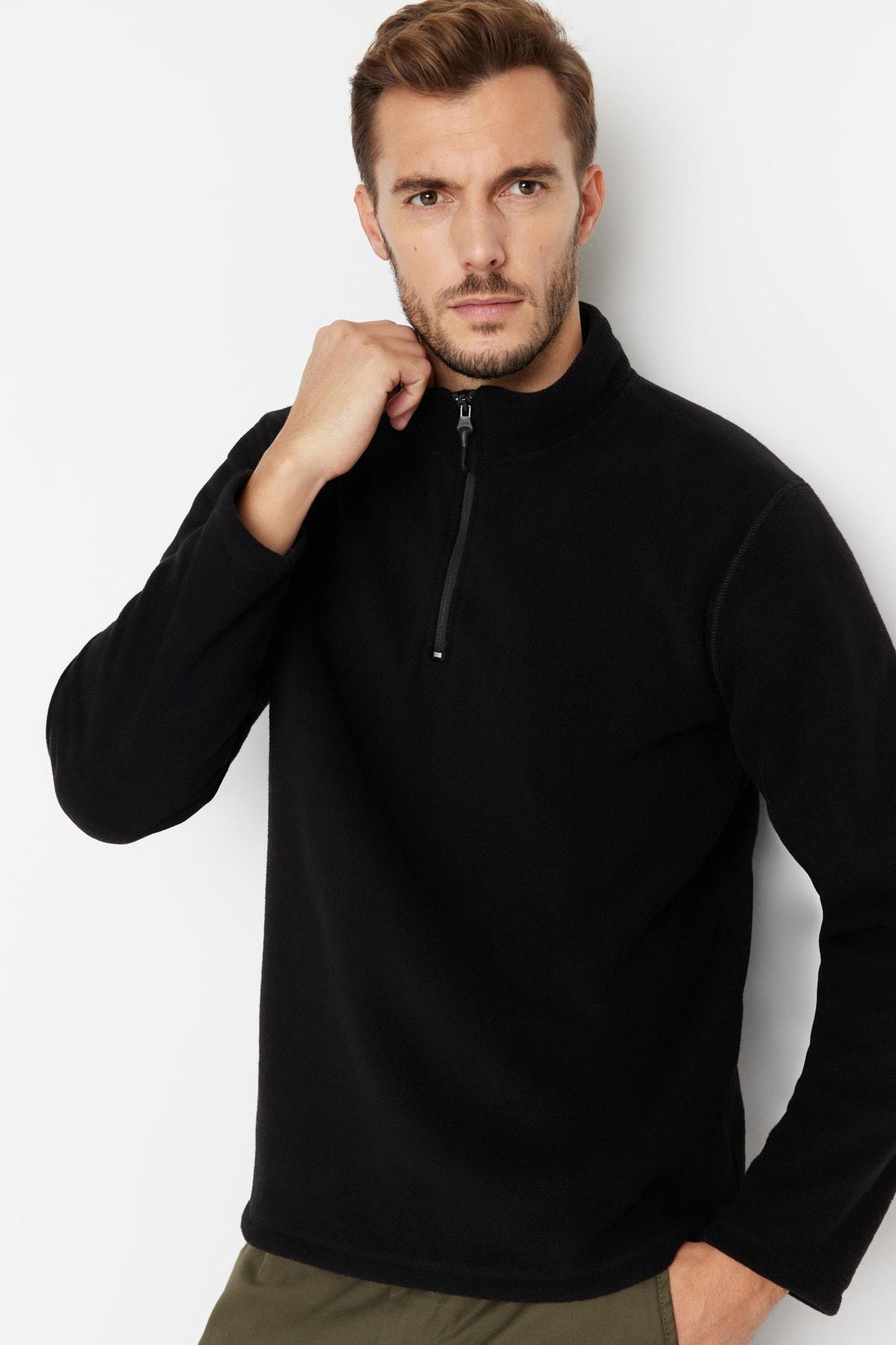 Black Collared Zippered Sweatshirt, , large image number 4