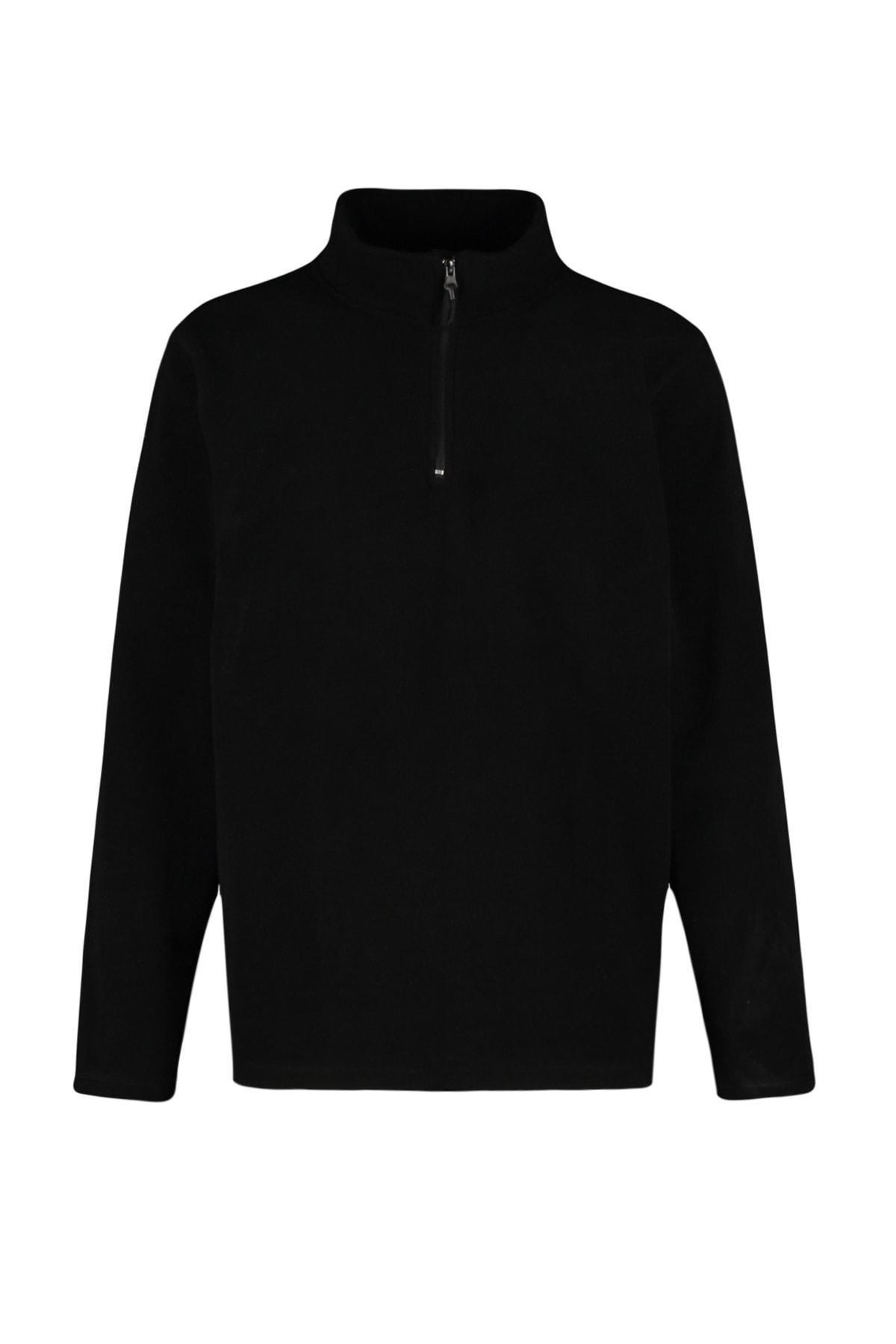 Black Collared Zippered Sweatshirt, , large image number 6