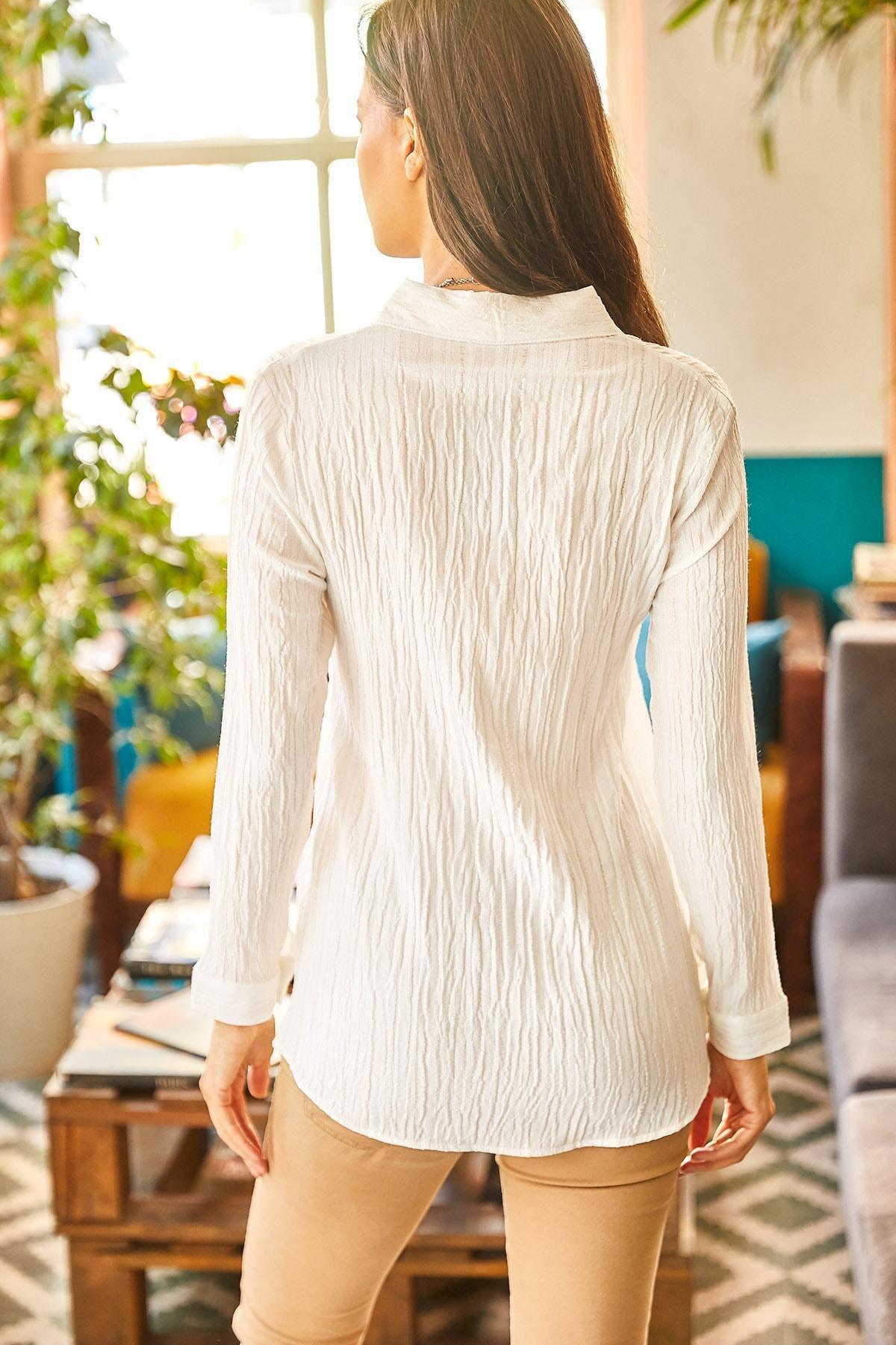 White Jacquard Textured Woven Shirt, , large image number 3
