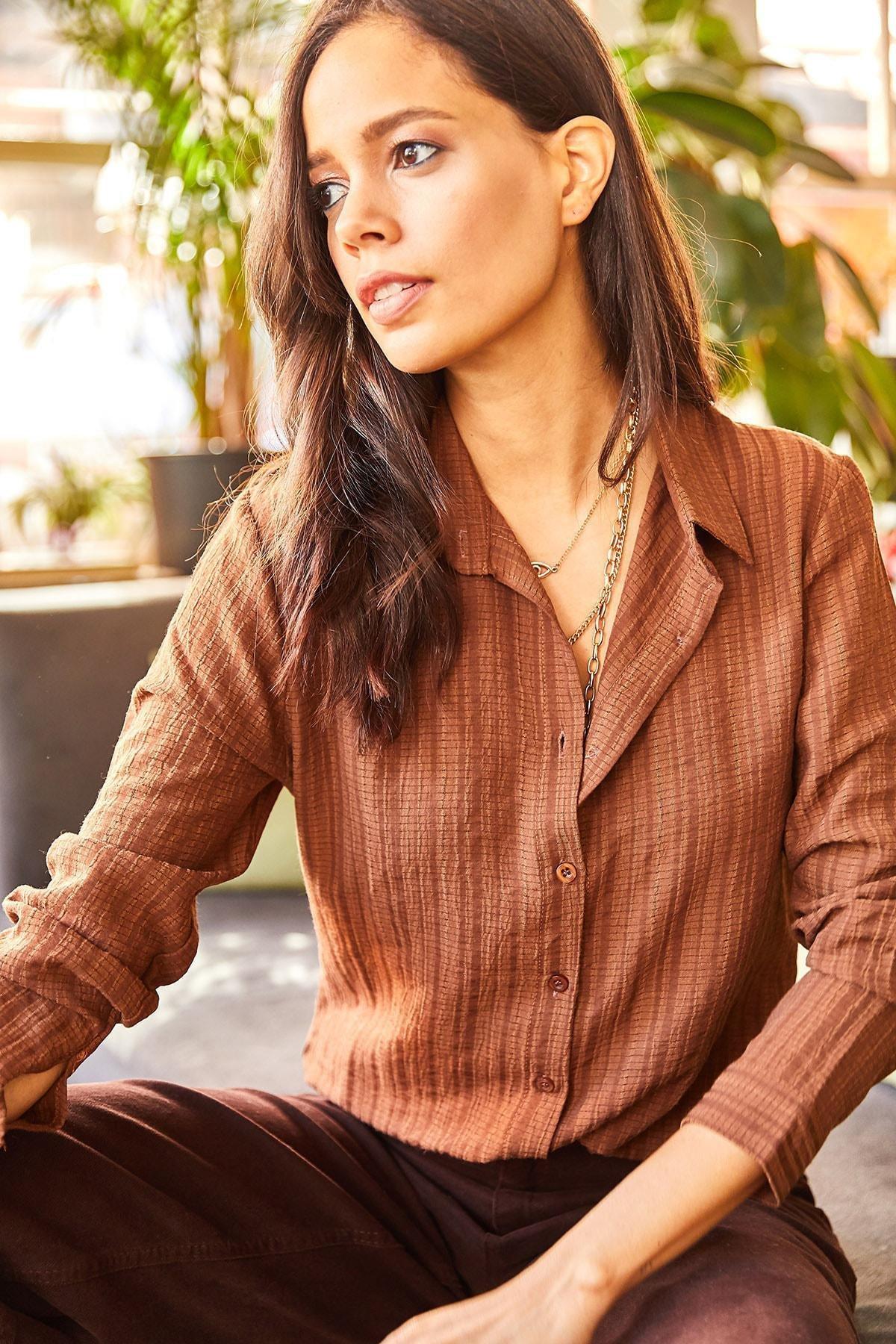 Brown button down collared Shirt, BITTER COFFEE, large image number 2