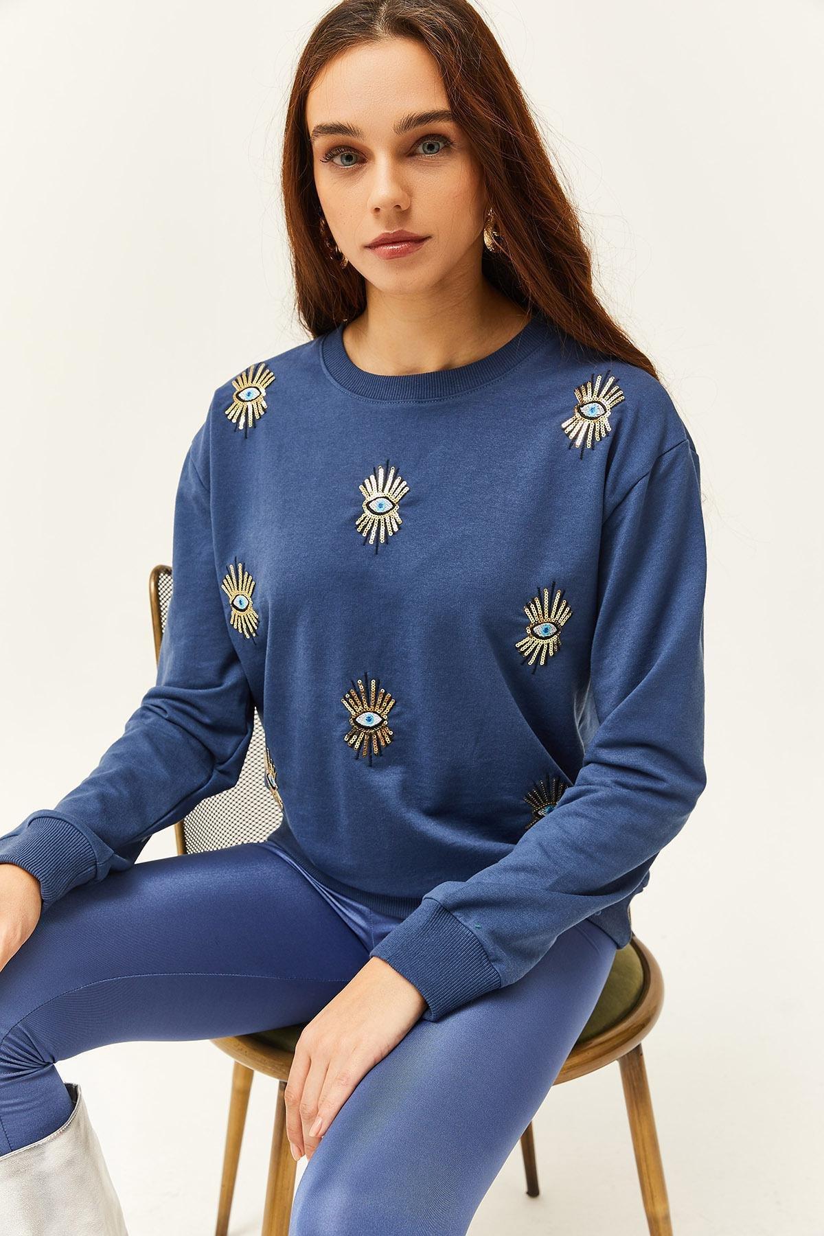 Indigo Textured Sweatshirt SWT-19000598, , large image number 1