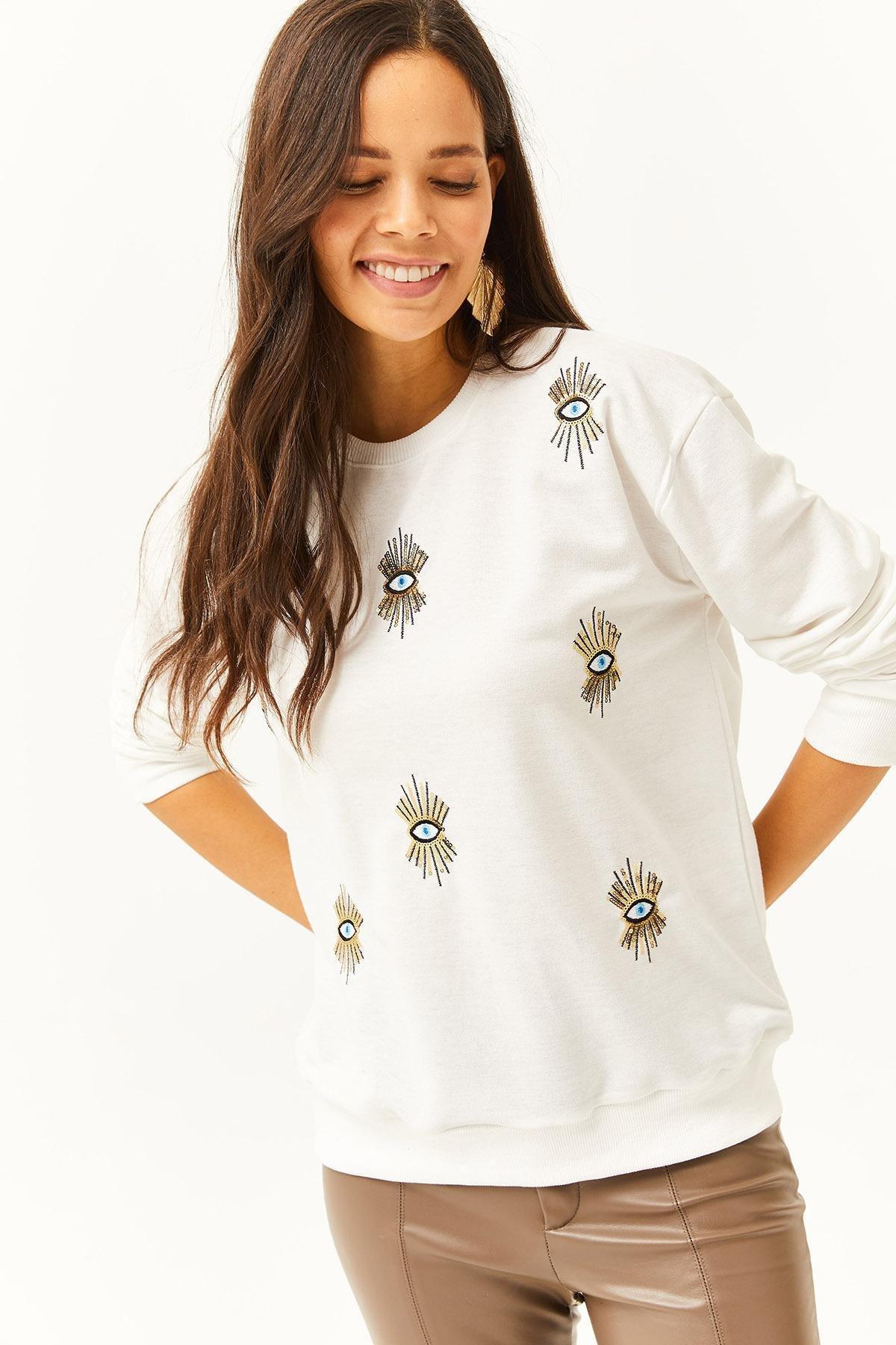 White Embroidered Sweatshirt SWT-19000598, , large image number 1