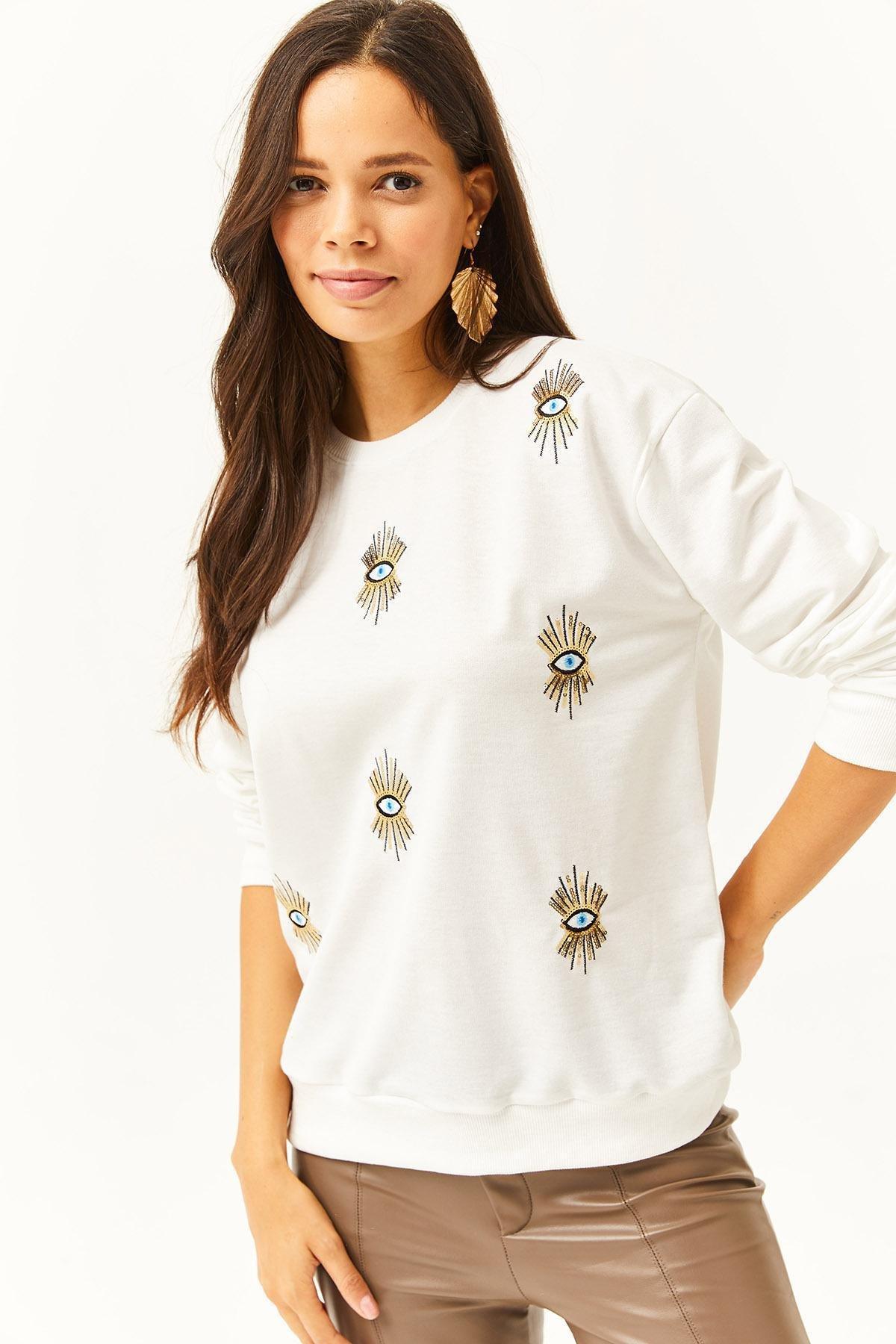 White Embroidered Sweatshirt SWT-19000598, , large image number 2