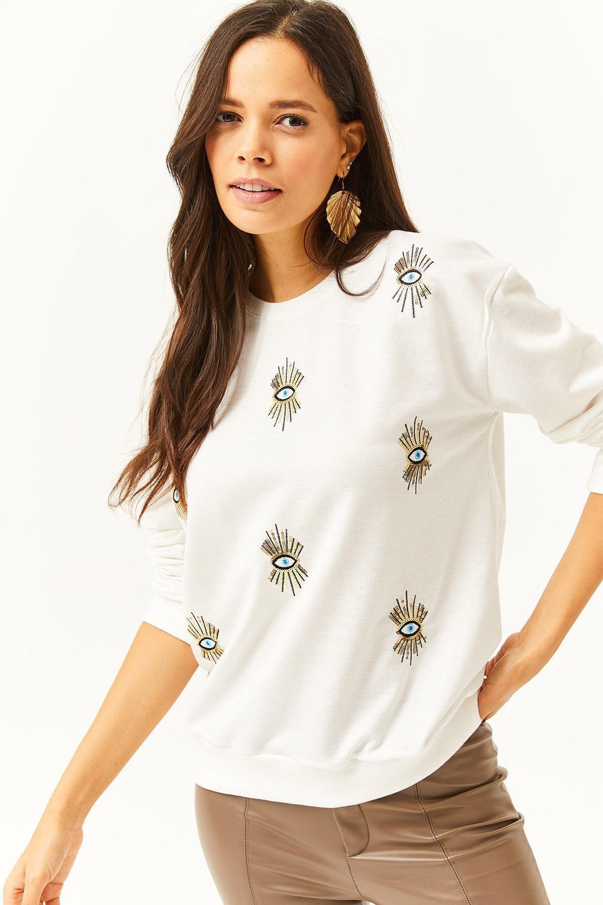 White Embroidered Sweatshirt SWT-19000598, , large image number 3
