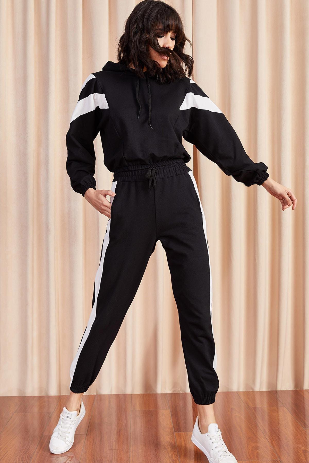 Black Colour Block Tracksuit Co-Ord Set, BLACK, large image number 0