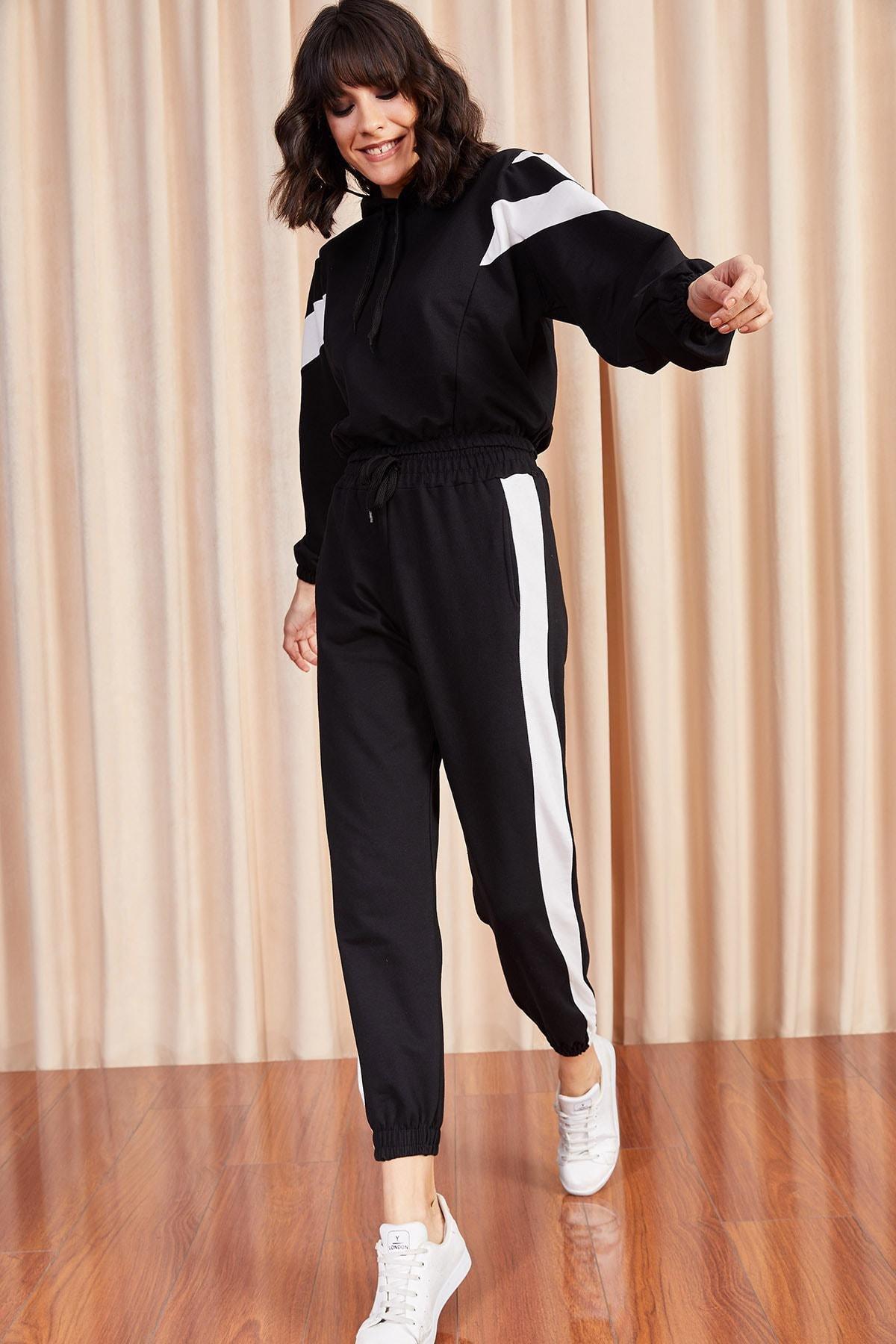 Black Colour Block Tracksuit Co-Ord Set, BLACK, large image number 1