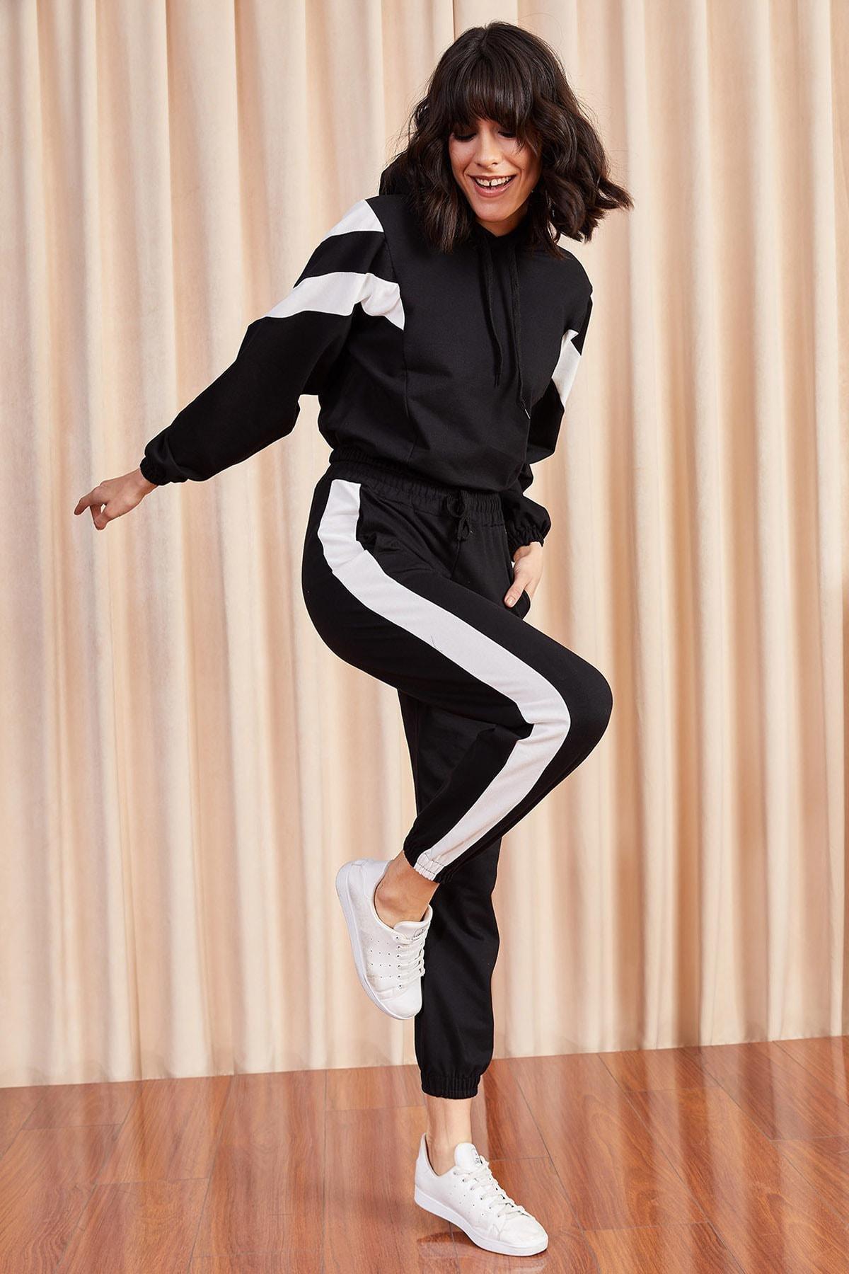 Black Colour Block Tracksuit Co-Ord Set, BLACK, large image number 2