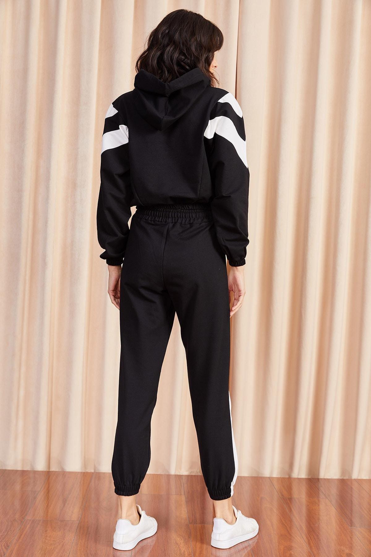 Black Colour Block Tracksuit Co-Ord Set, BLACK, large image number 3