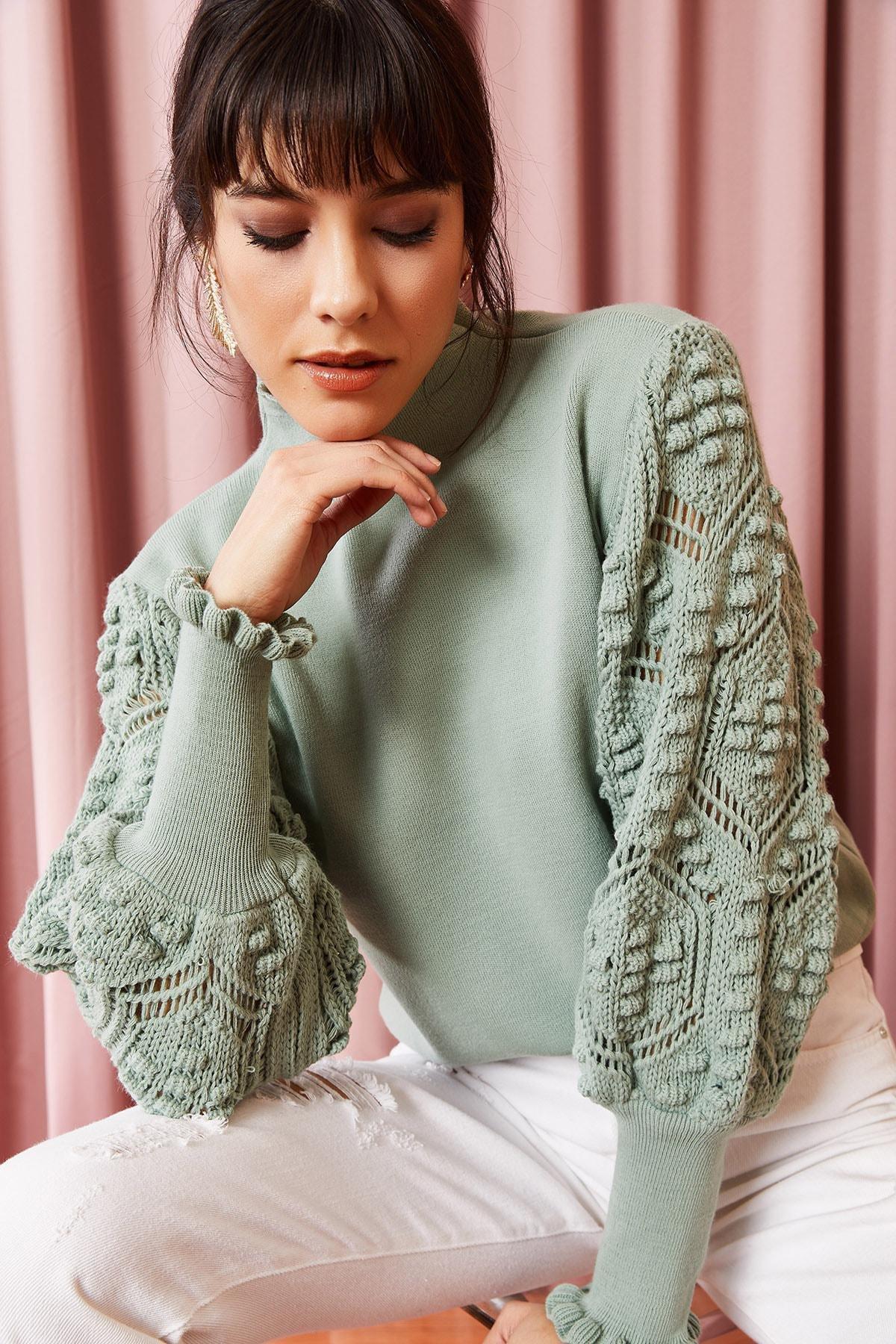 Green Turtleneck Sweater, MINT GREEN, large image number 0