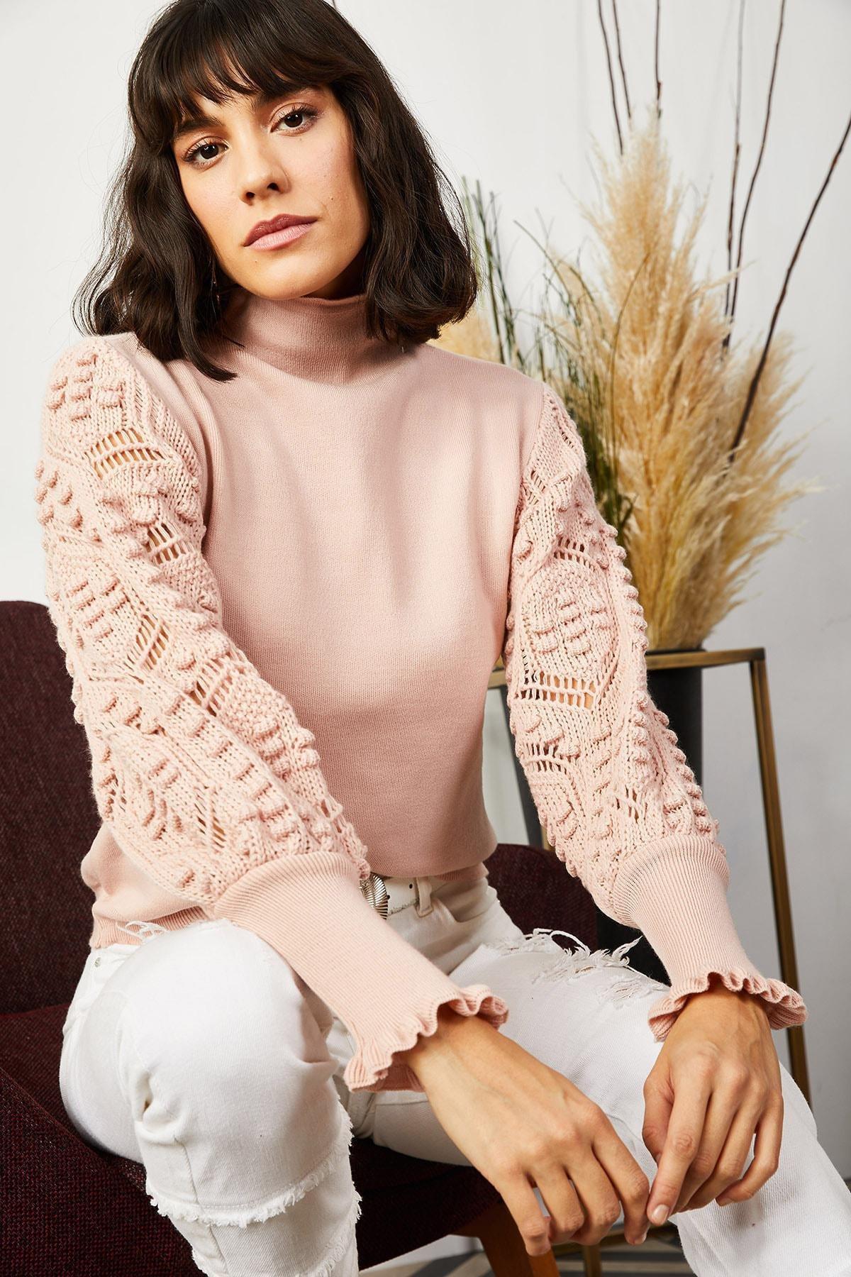 Pink Turtleneck Sweater, POWDER, large image number 1
