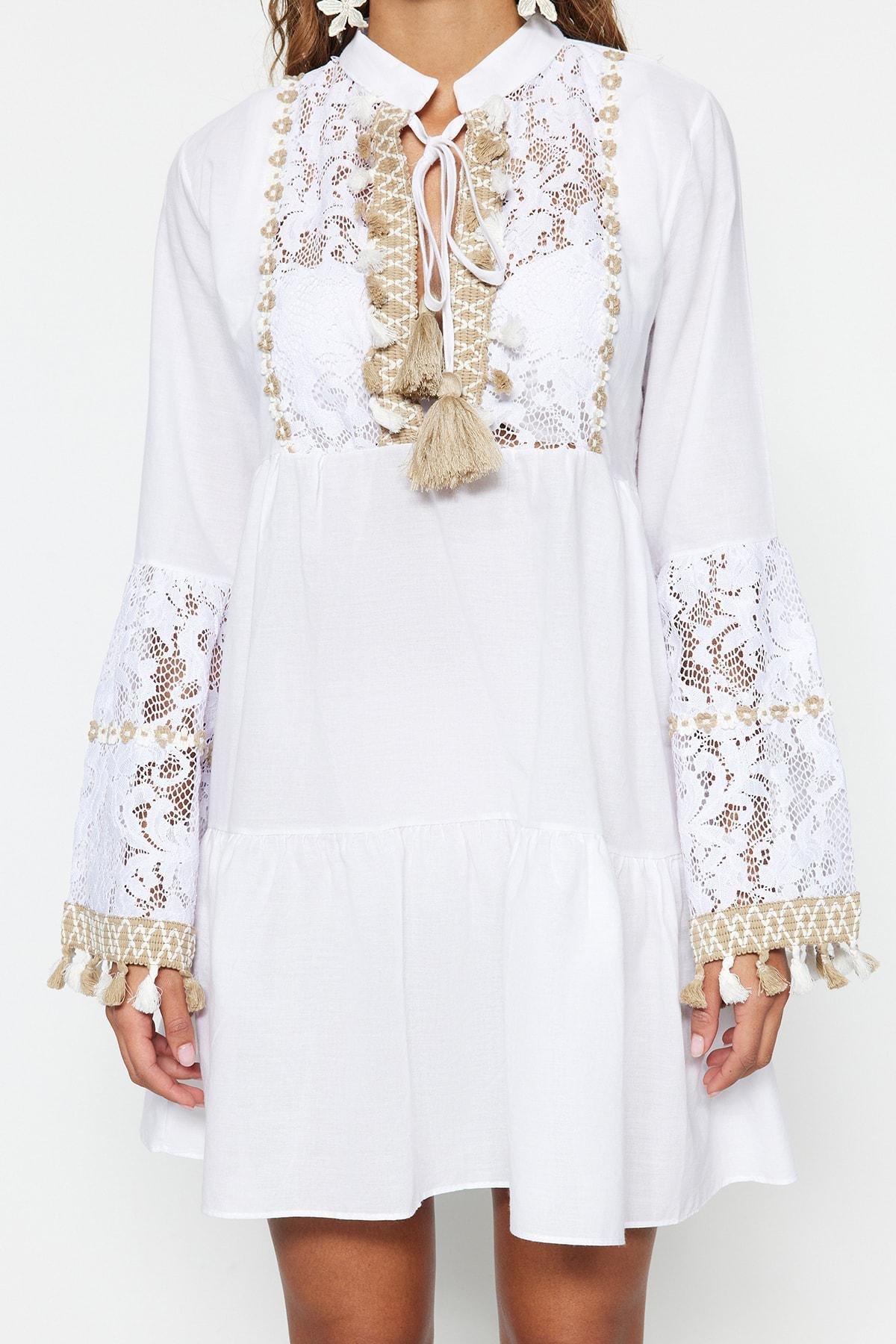 White V Neck Dress, , large image number 5