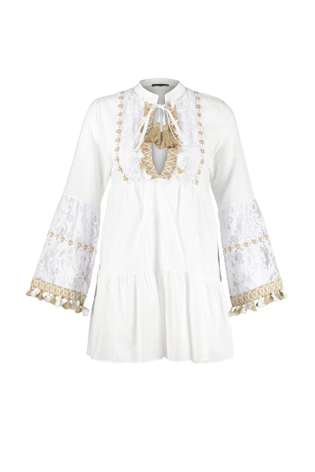 White V Neck Dress, , large image number 7