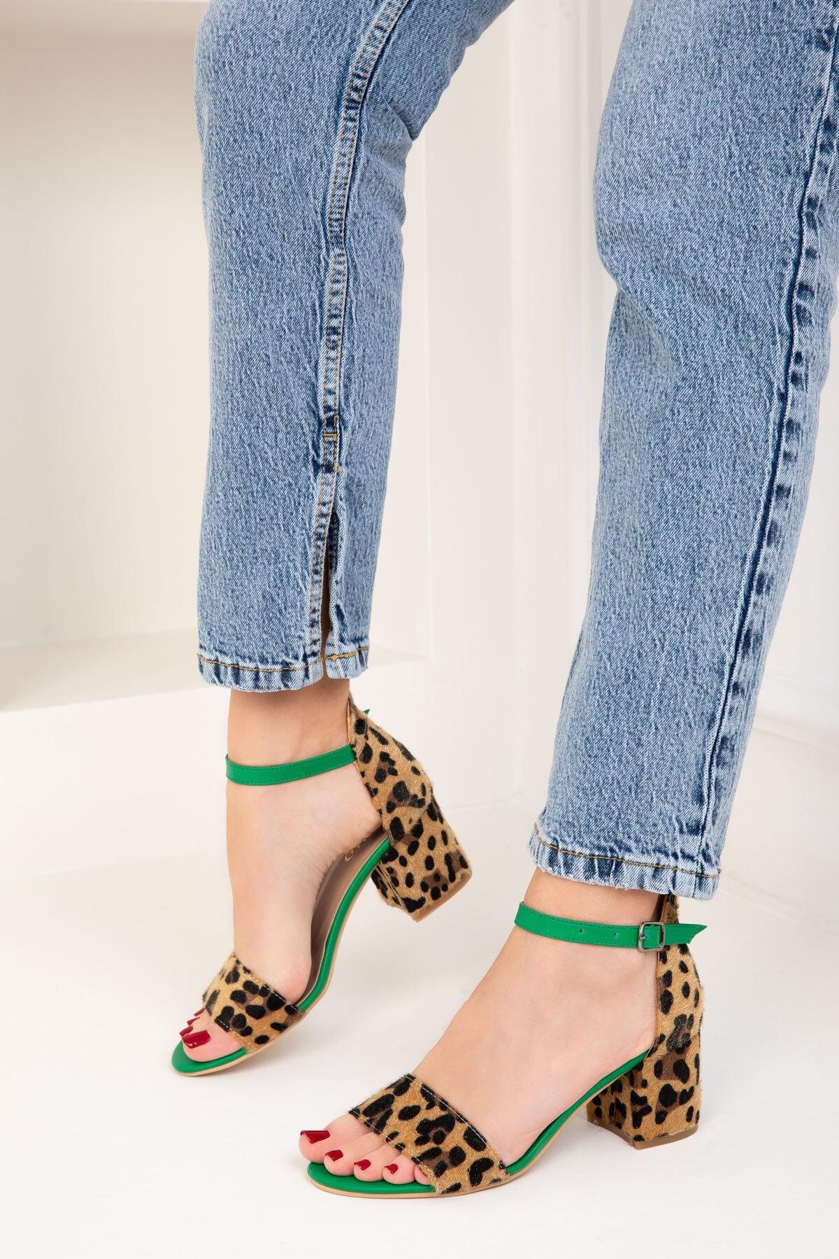 Green Animal Print Heeled Shoes, , large image number 1