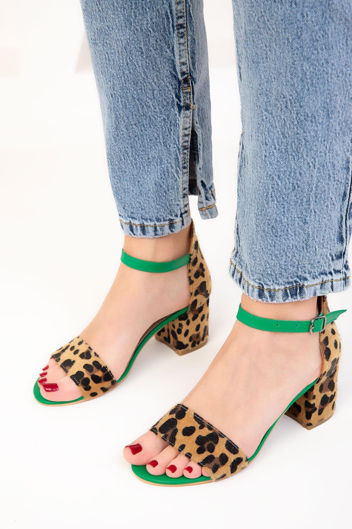 Green Animal Print Heeled Shoes, , large image number 3