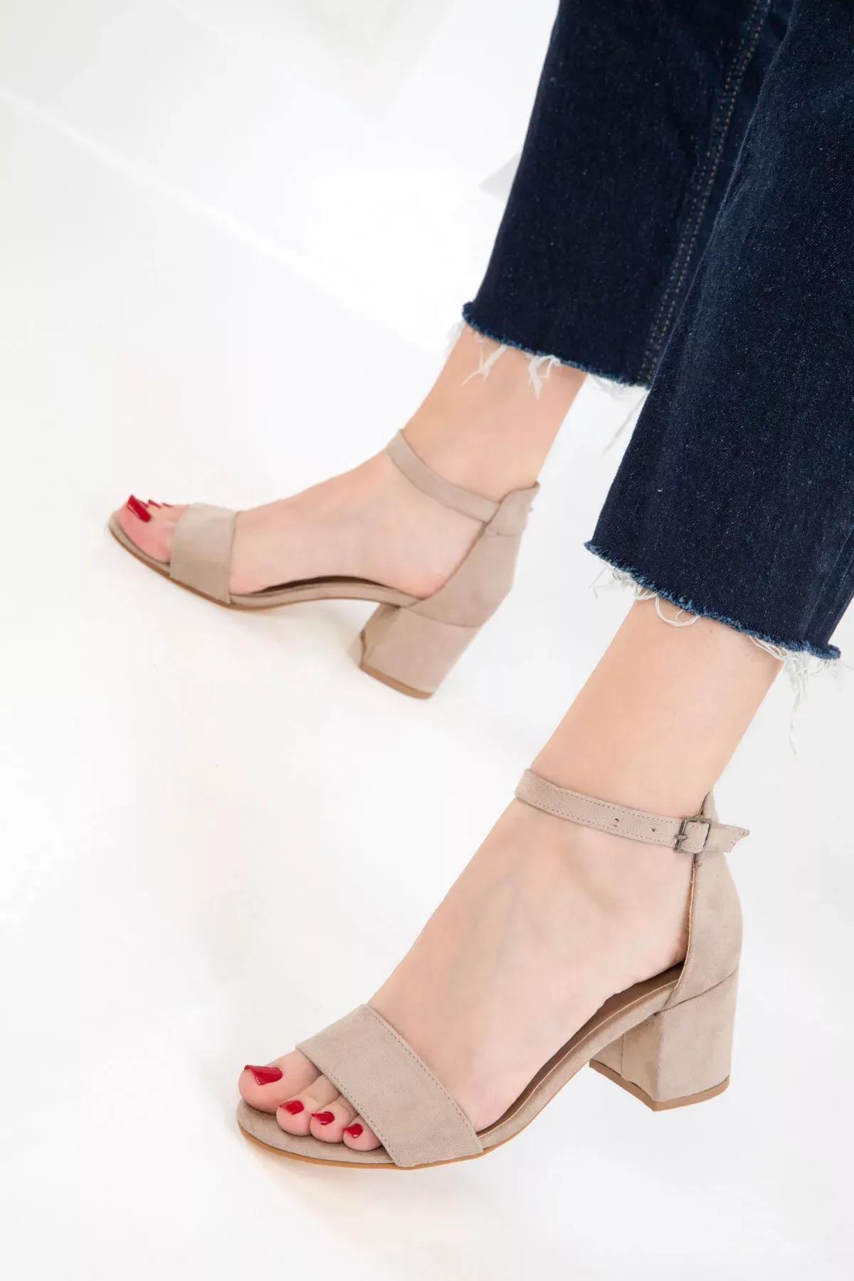 Beige Suede Strap Classic Heels, , large image number 0