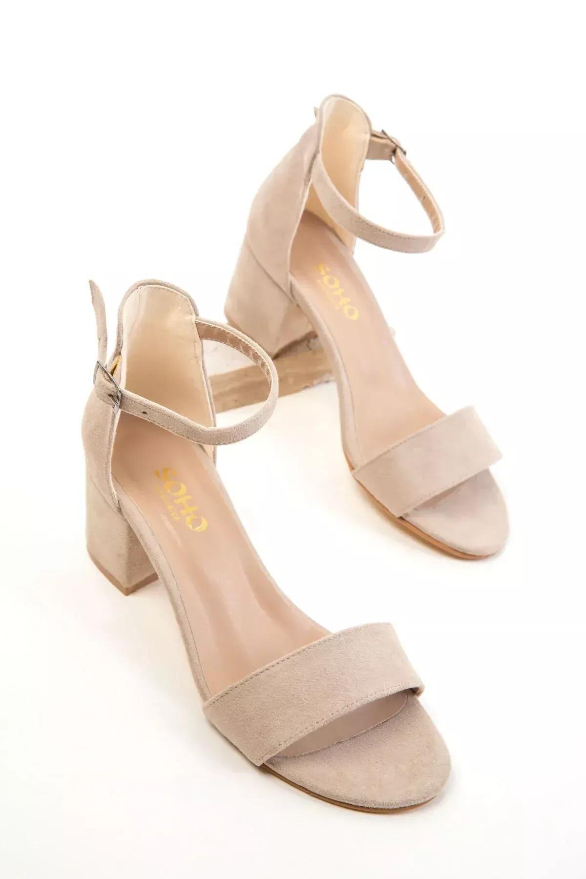 Beige Suede Strap Classic Heels, , large image number 1