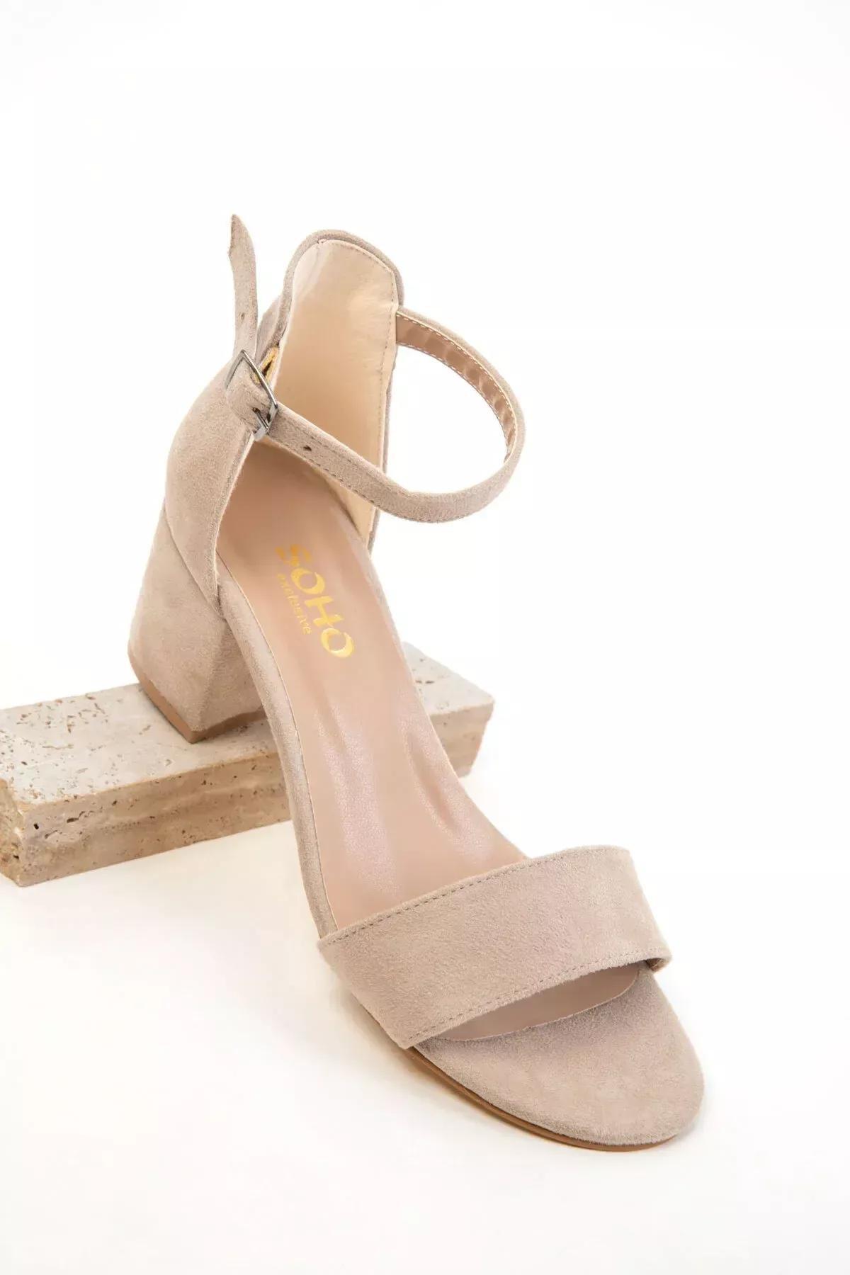 Beige Suede Strap Classic Heels, , large image number 2