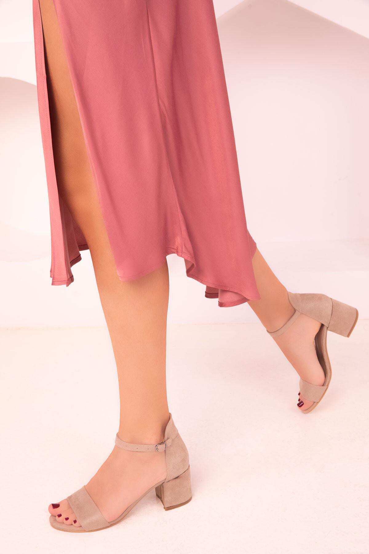 Beige Suede Strap Classic Heels, , large image number 3