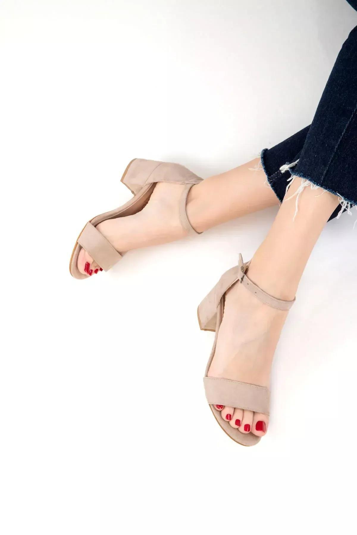 Beige Suede Strap Classic Heels, , large image number 3