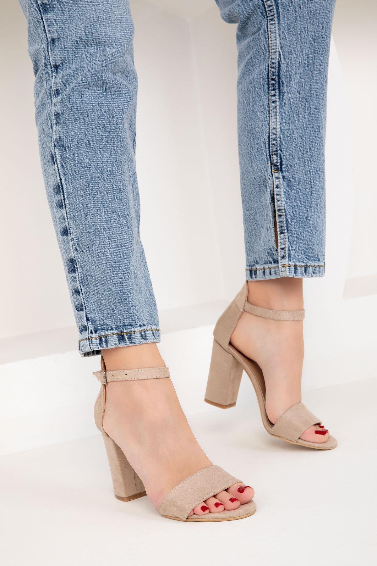Beige Suede Strap Classic Heels, , large image number 2
